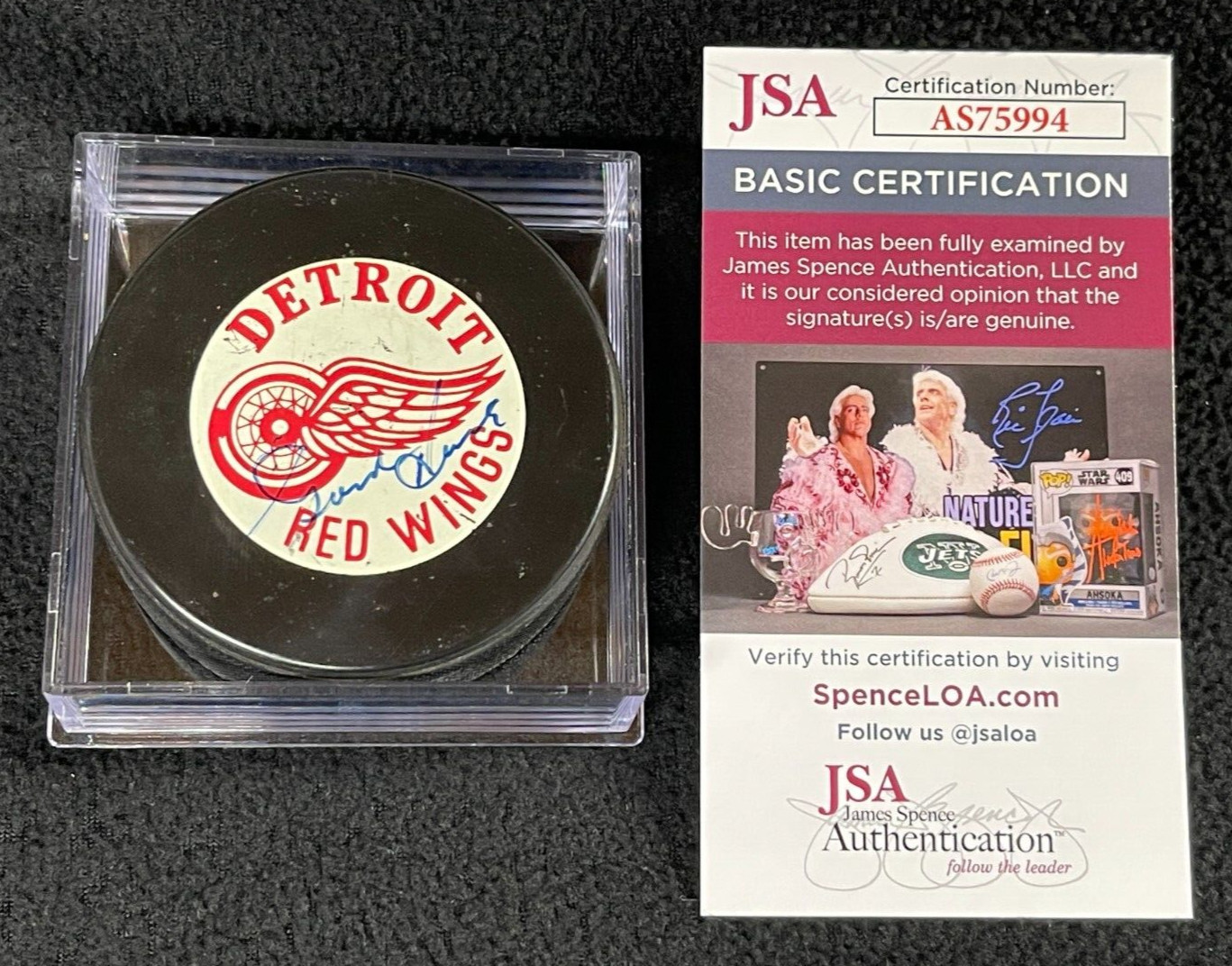 Gordie Howe Signed Detroit Red Wings Trench Official Game Puck JSA COA