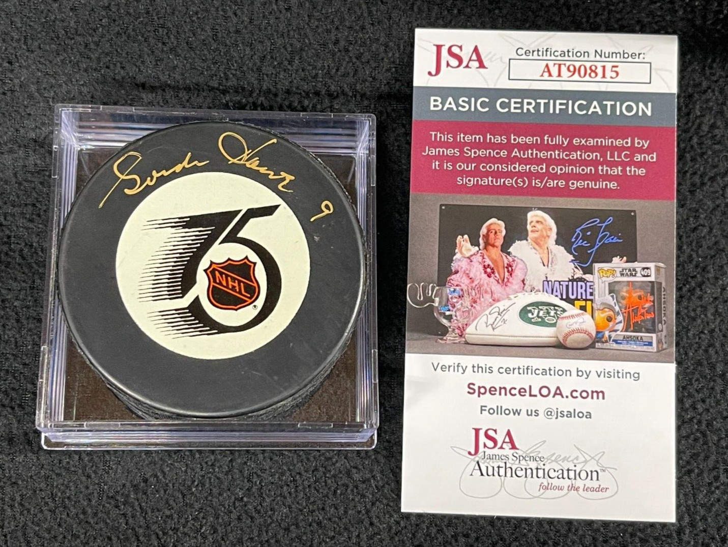 Gordie Howe Signed Detroit Red Wings NHL 75 Trench Official Game Puck JSA COA