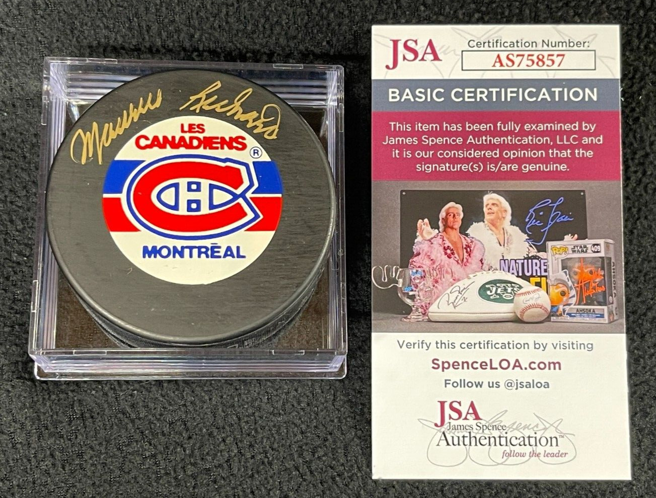 Maurice Richard Signed Montreal Canadiens Trench Puck JSA COA
