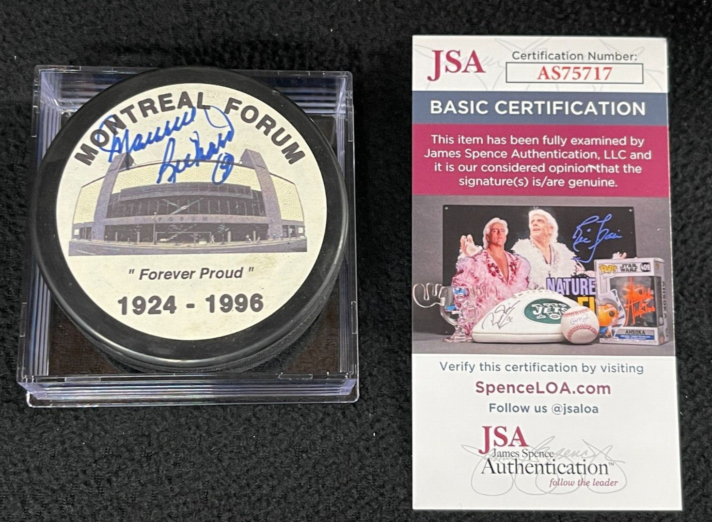 Maurice Richard Signed Montreal Canadiens Forum Montreal Forum Puck JSA COA