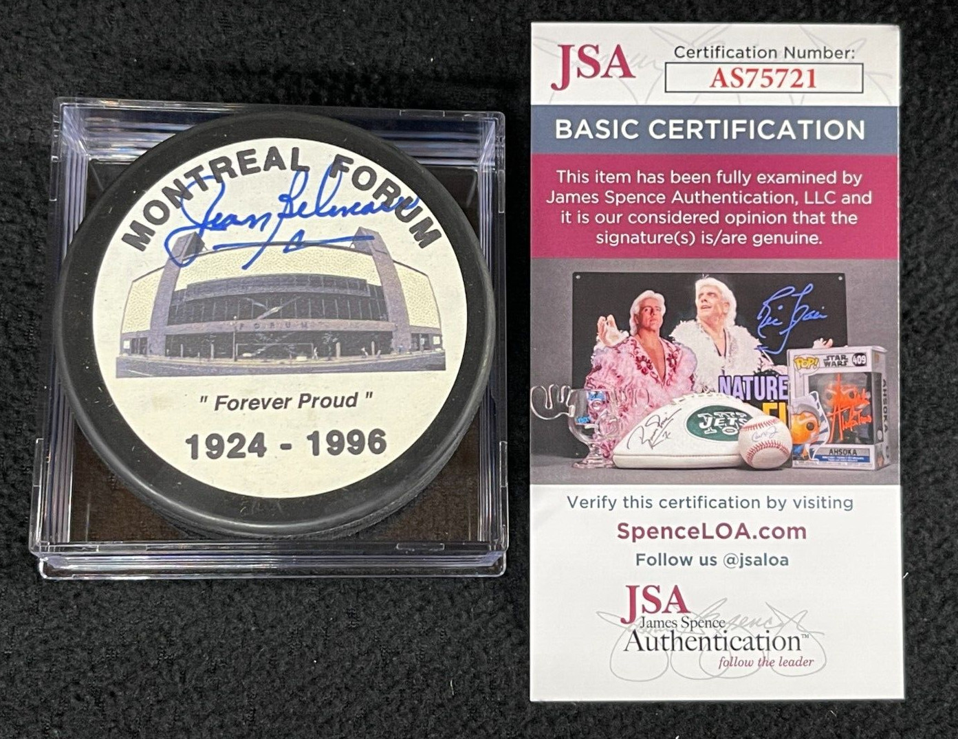 Jean Beliveau Signed Montreal Canadiens Forum Montreal Forum Puck JSA COA