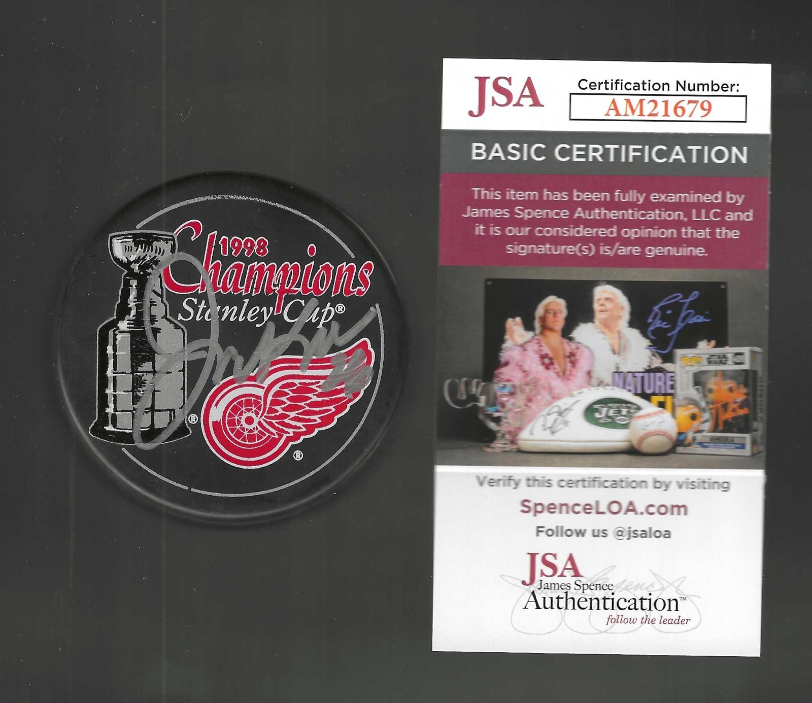 Joe Kocur Signed Detroit Red Wings 1998 Stanley Cup Champs HockeyTown Puck JSA