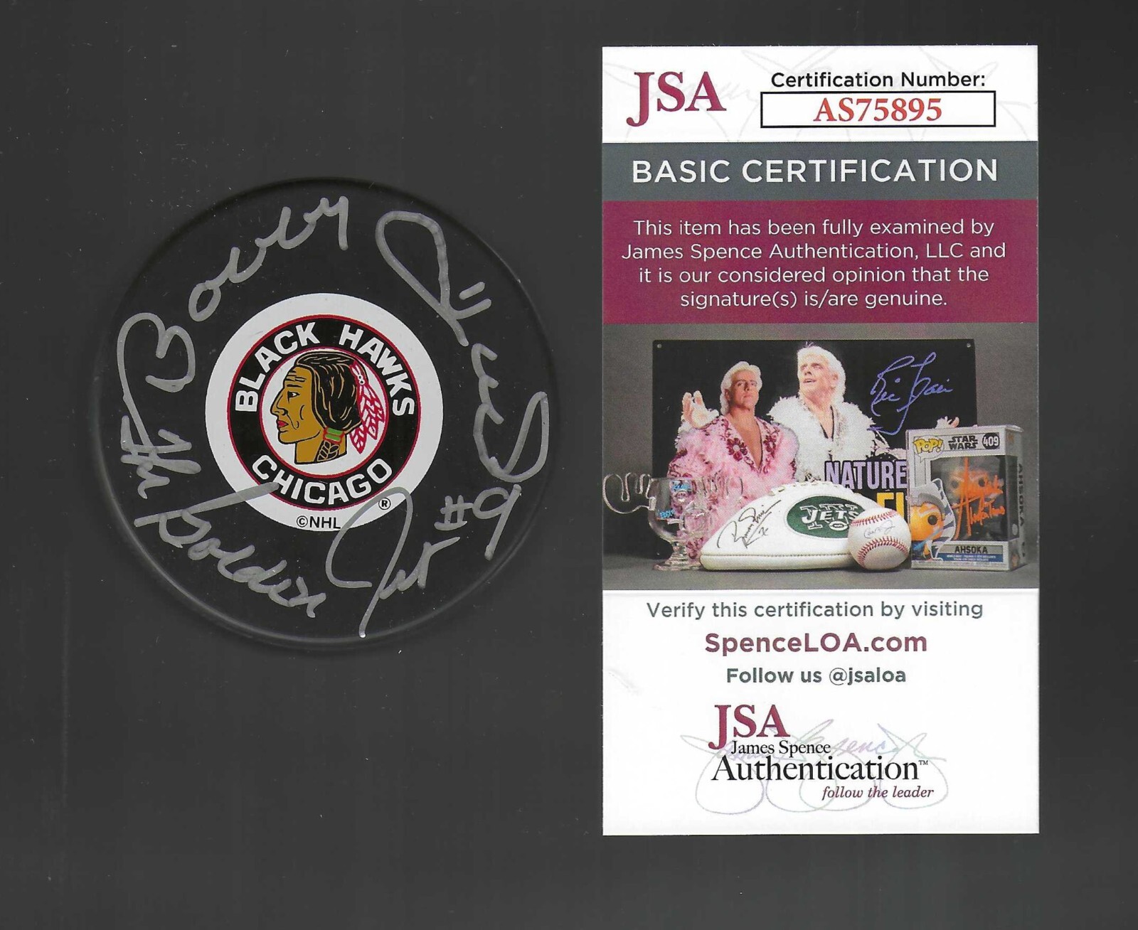 Bobby Hull Signed & Inscribed Chicago Blackhawks Vintage Puck JSA COA