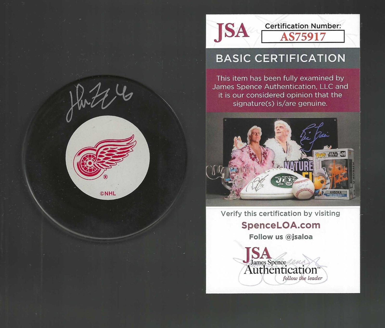Henrik Zetterberg Signed Detroit Red Wings Vintage Logo Puck JSA COA