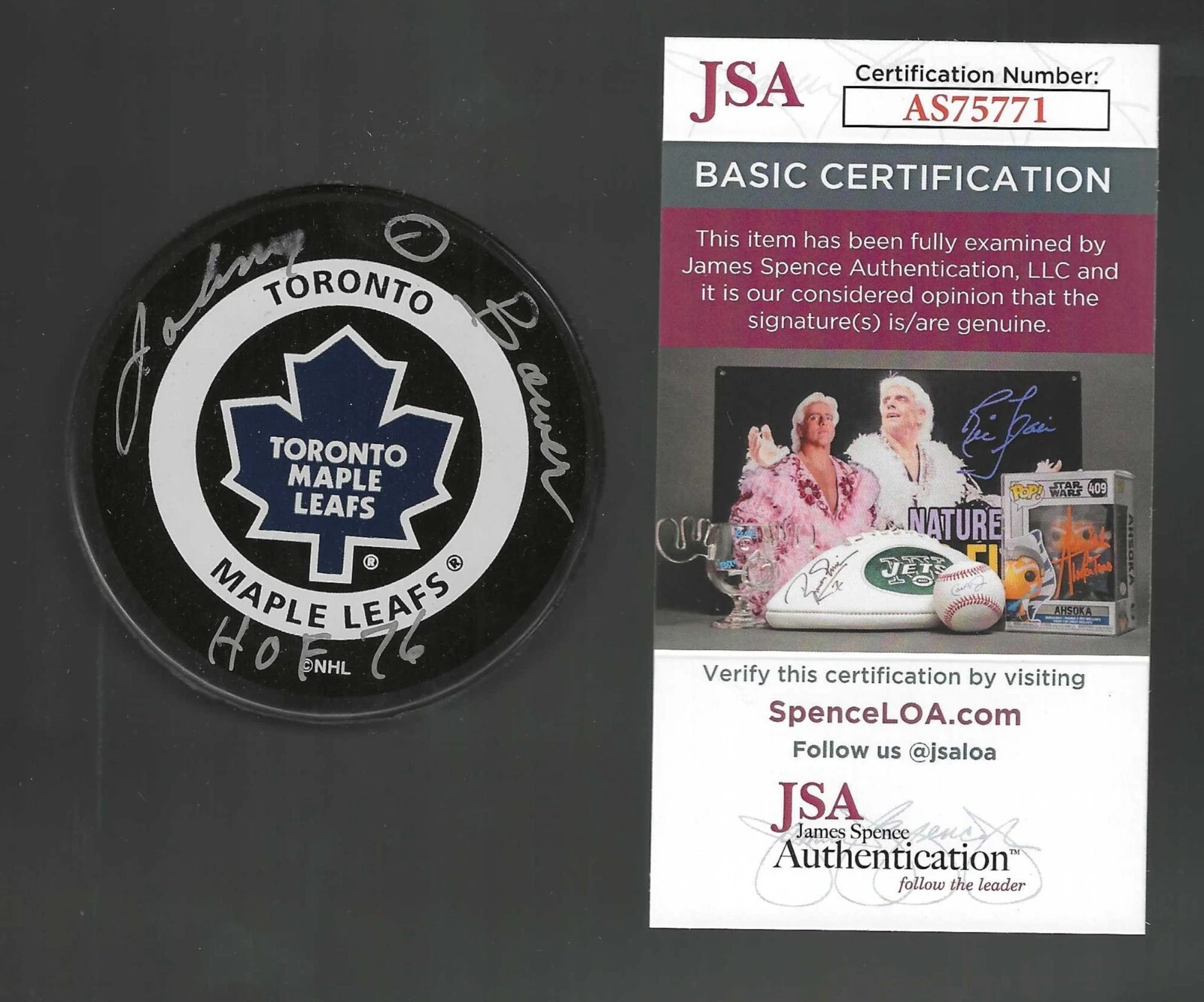 Johnny Bower Signed & Inscribed Toronto Maple Leafs Official Game Puck JSA COA