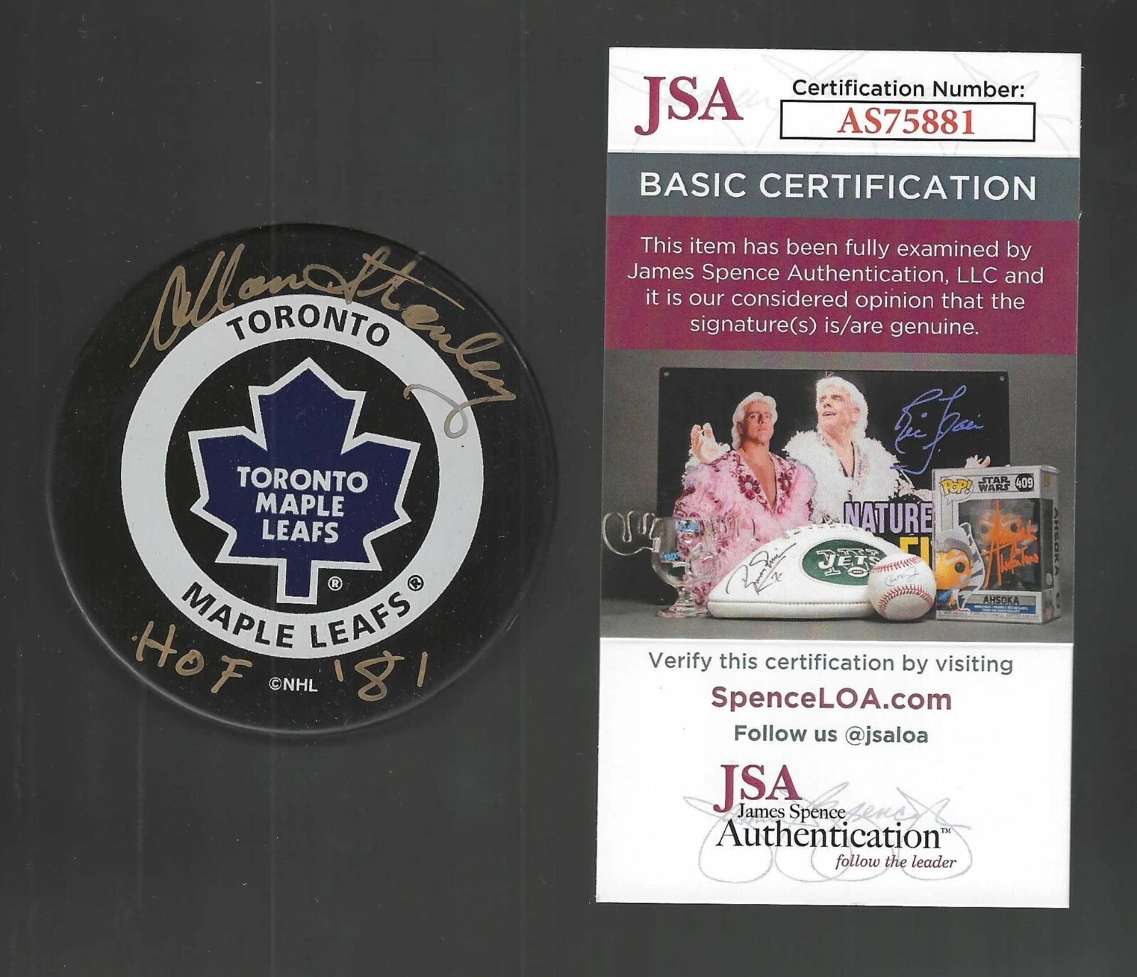 Allan Stanley Signed & Inscribed Toronto Maple Leafs Official Game Puck JSA COA