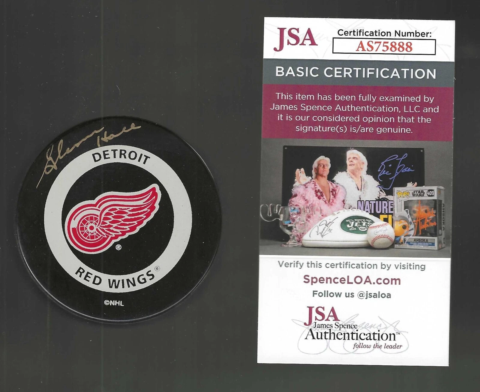 Glenn Hall Signed Detroit Red Wings Official Game Puck JSA COA