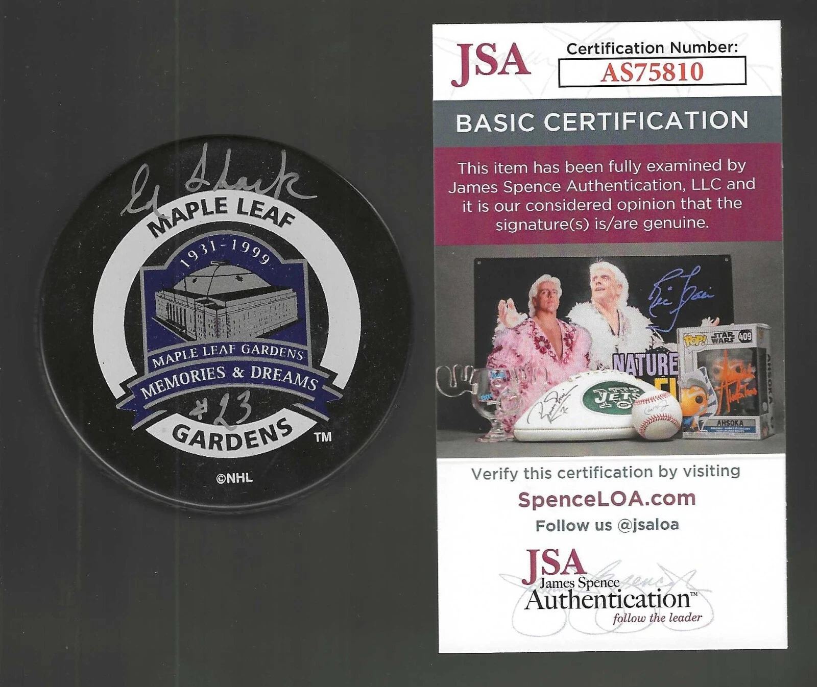 Eddie Shack Signed Toronto Maple Leafs Maple Leaf Gardens Game Puck JSA COA