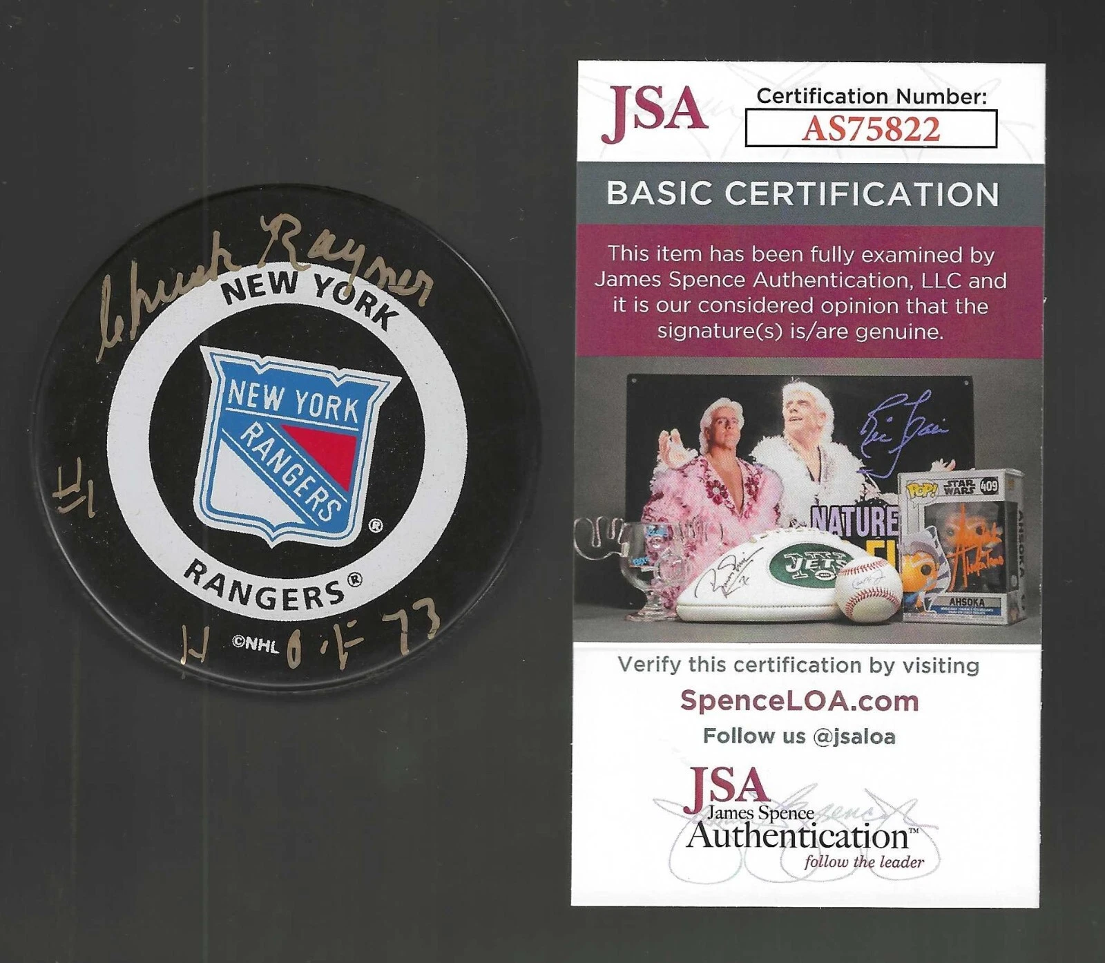 Chuck Rayner Signed & Inscribed New York Rangers Official Game Puck JSA COA