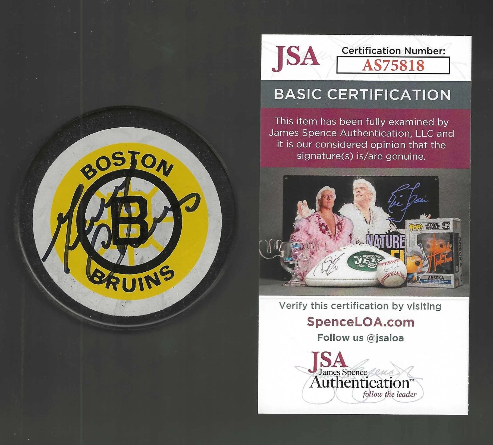 Gerry Cheevers Signed Boston Bruins Trench Official Game Puck JSA COA