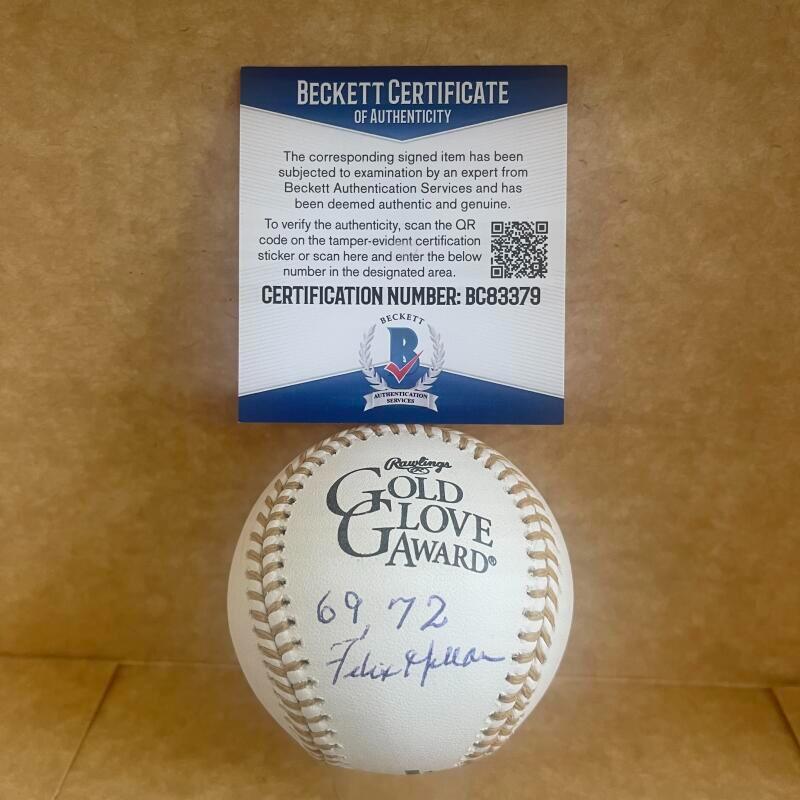 FELIX MILLAN BRAVES 69,72 SIGNED AUTO GOLD GLOVE BASEBALL BECKETT BAS BC83379