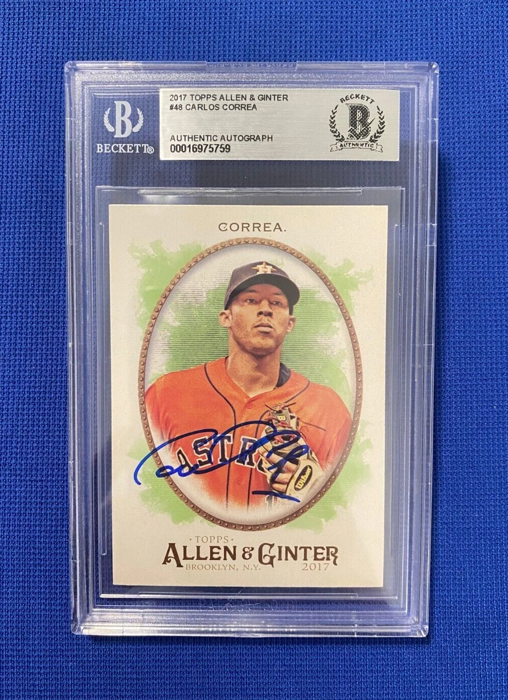 2017 TOPPS ALLEN & GINTER CARLOS CORREA SIGNED AUTOGRAPHED CARD #48 BECKETT