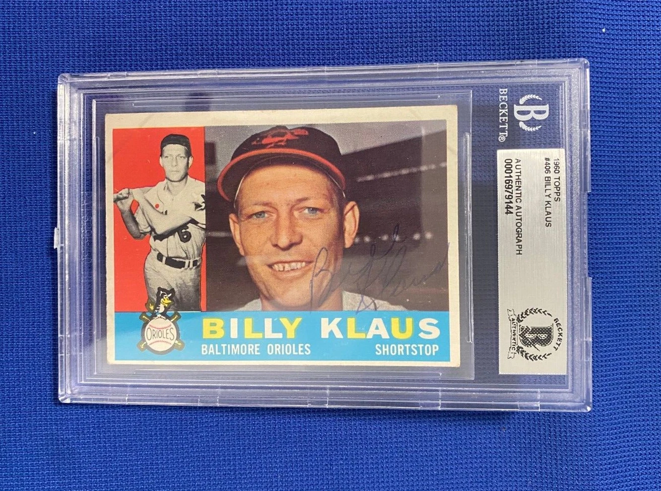 1960 TOPPS BILLY KLAUS ORIOLES SIGNED AUTOGRAPHED AUTO CARD #406 BECKETT