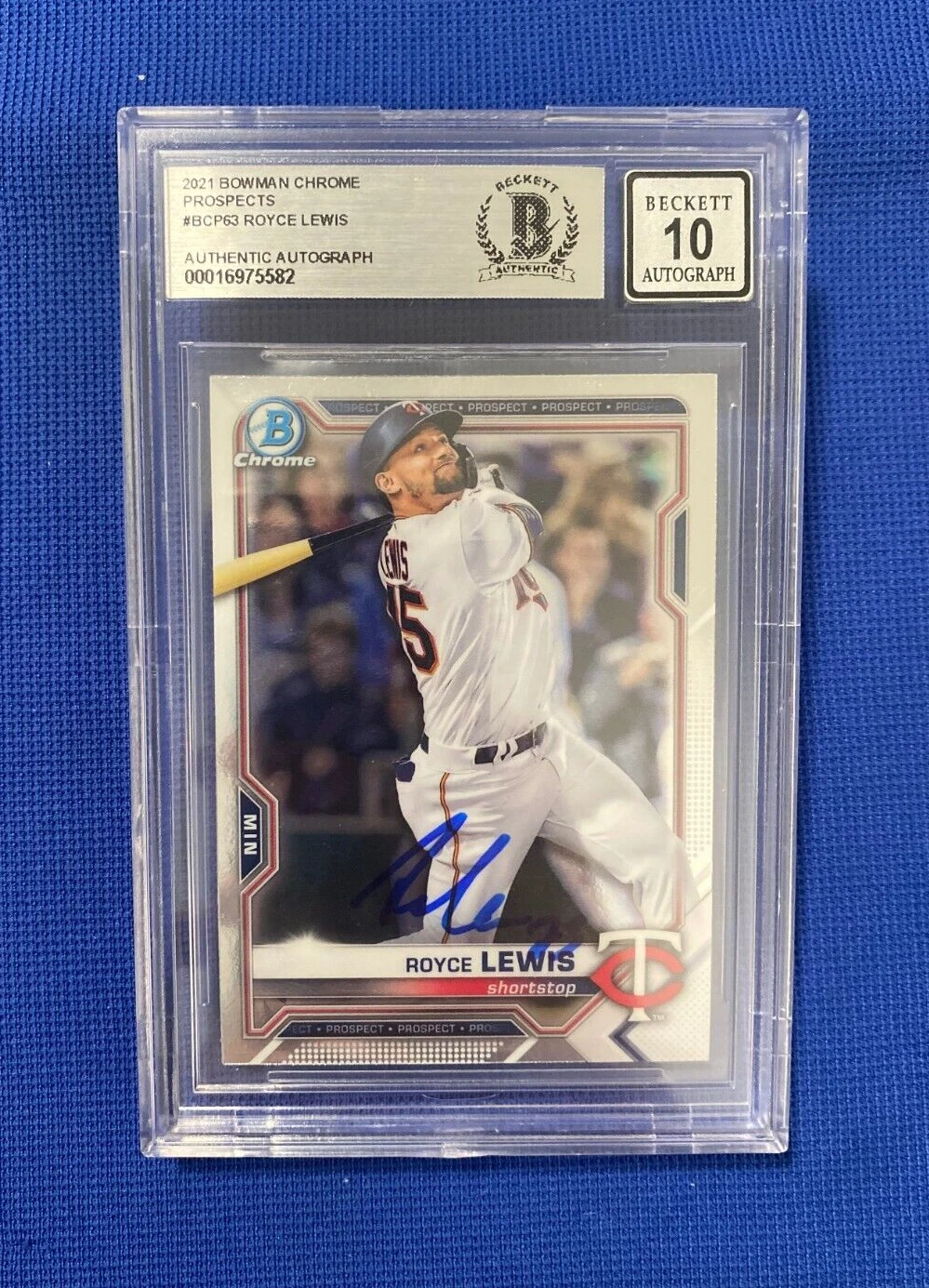 2021 BOWMAN CHROME PROSPECTS ROYCE LEWIS TWINS SIGNED AUTO #63 BECKETT 10 AUTO