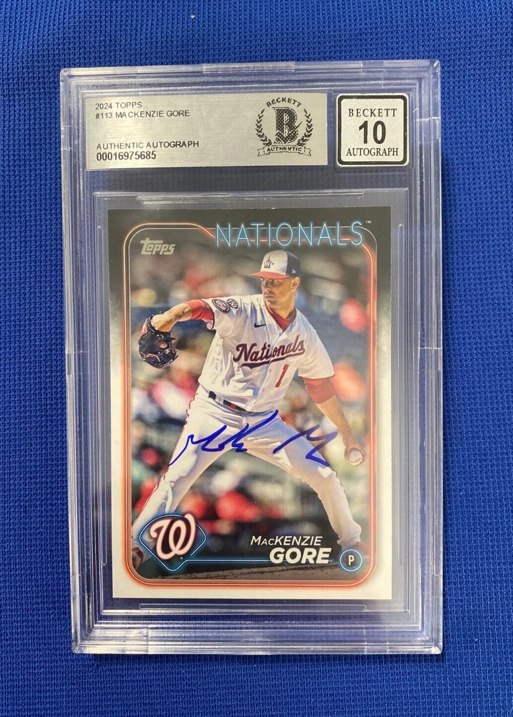 2024 TOPPS MACKENZIE GORE NATIONALS SIGNED AUTOGRAPHED #113 CARD BECKETT 10 AUTO