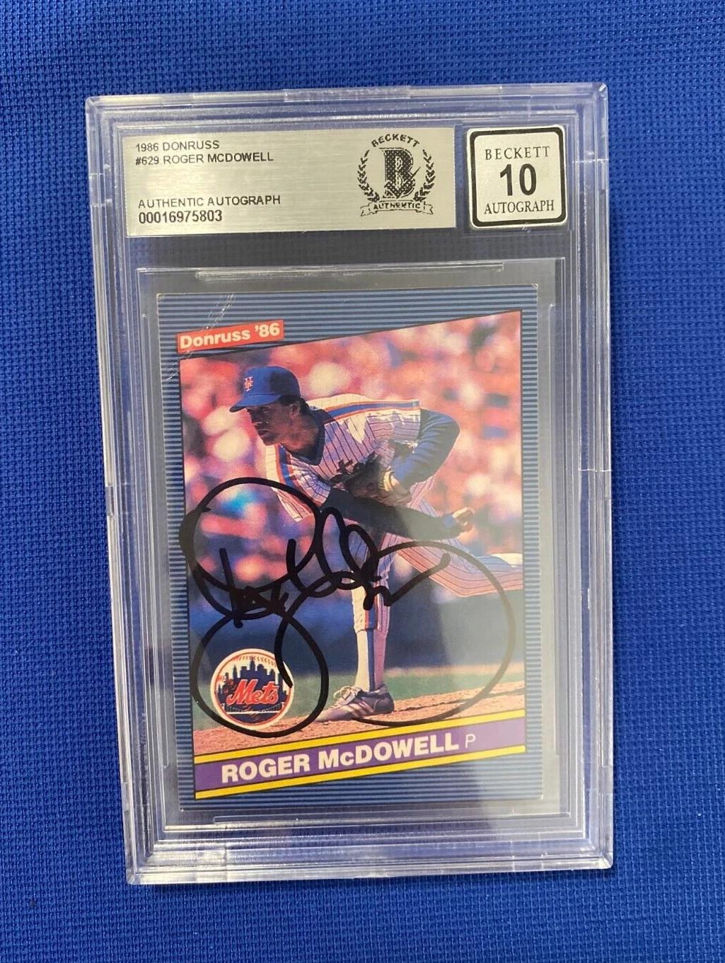 1986 DONRUSS ROGER MCDOWELL METS SIGNED AUTOGRAPHED #629 CARD BECKETT 10 AUTO