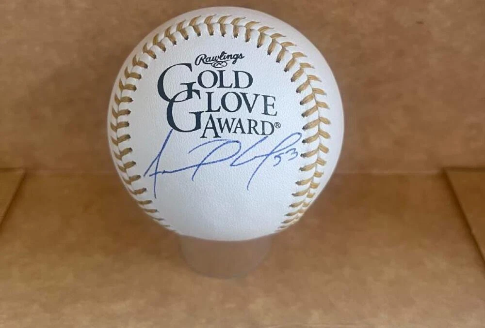 ADOLIS GARCIA RANGERS SIGNED AUTOGRAPHED GOLD GLOVE BASEBALL BECKETT AUTH