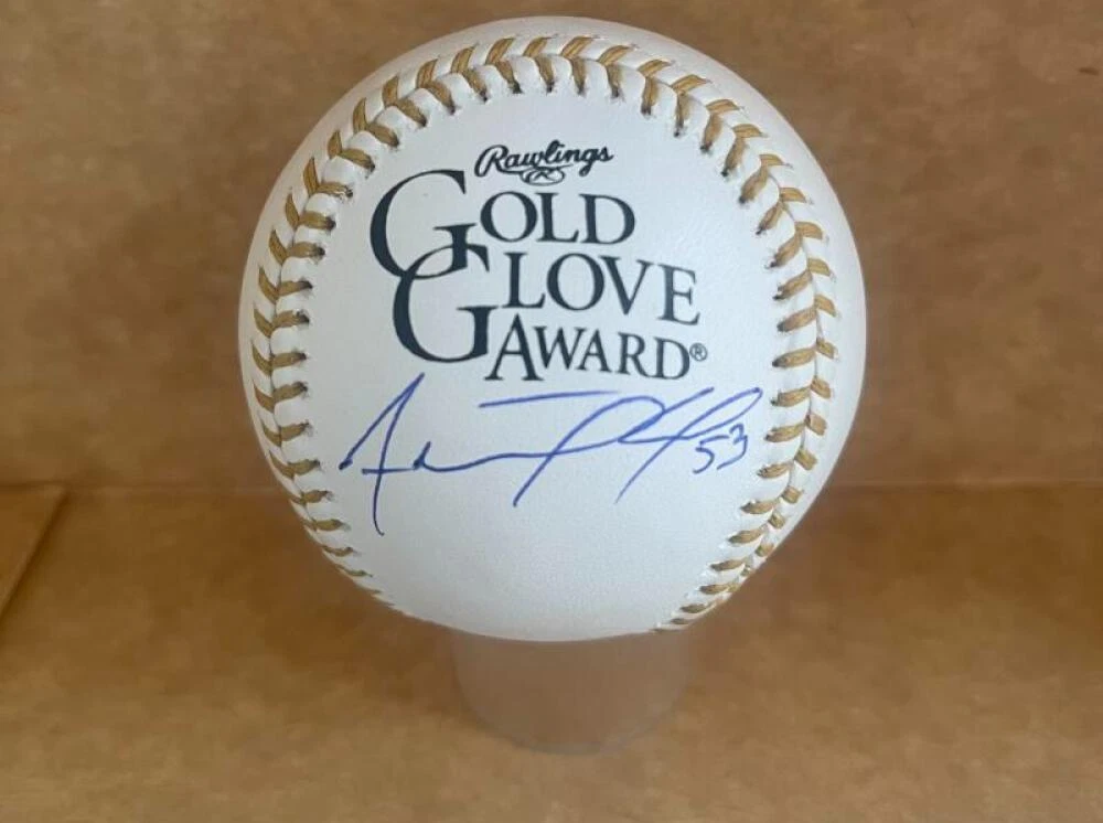 ADOLIS GARCIA RANGERS SIGNED AUTOGRAPHED GOLD GLOVE BASEBALL BECKETT AUTH