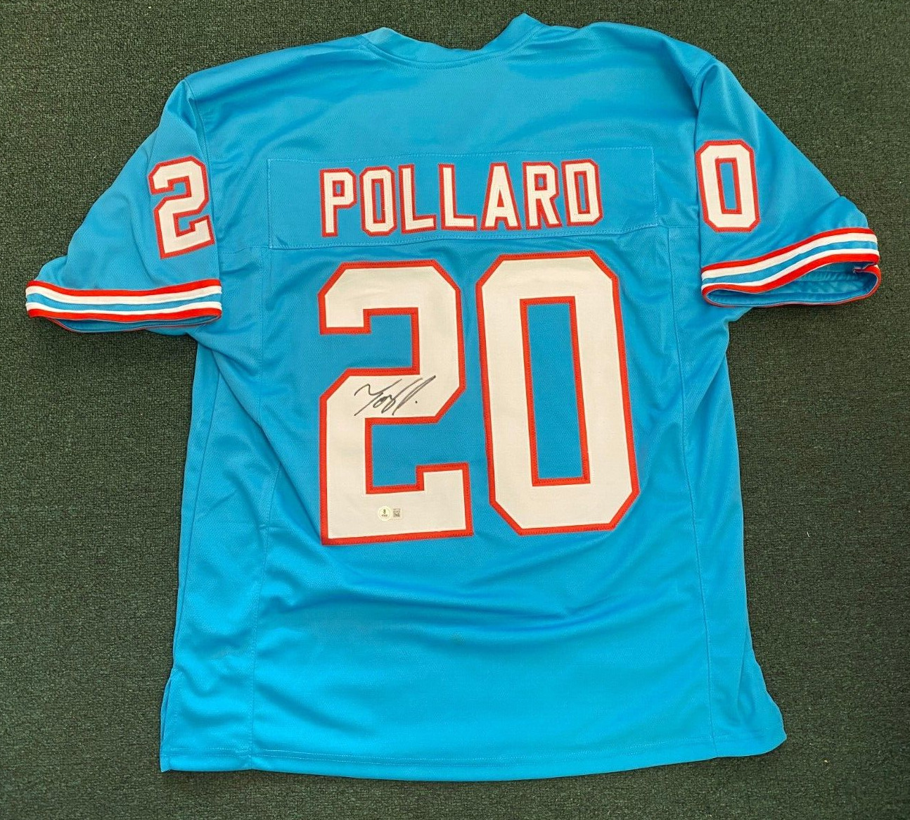 TONY POLLARD TENNESSEE TITANS #20 SIGNED AUTOGRAPH CUSTOM BLUE JERSEY BECKETT *