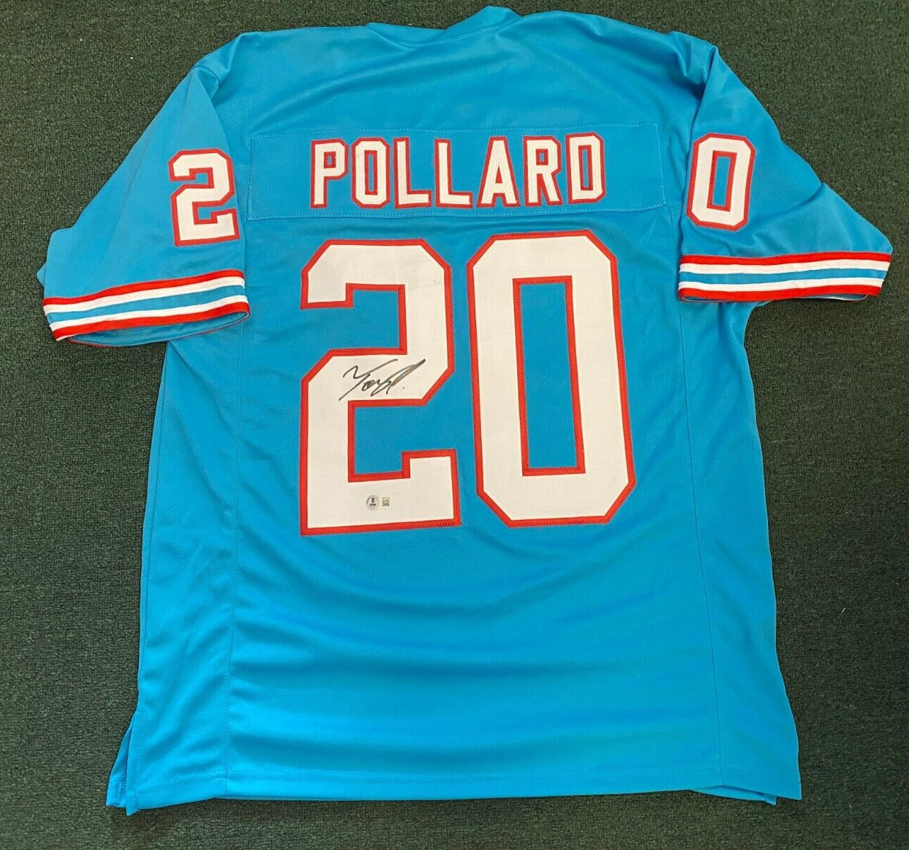 TONY POLLARD TENNESSEE TITANS #20 SIGNED AUTOGRAPH CUSTOM BLUE JERSEY BECKETT **