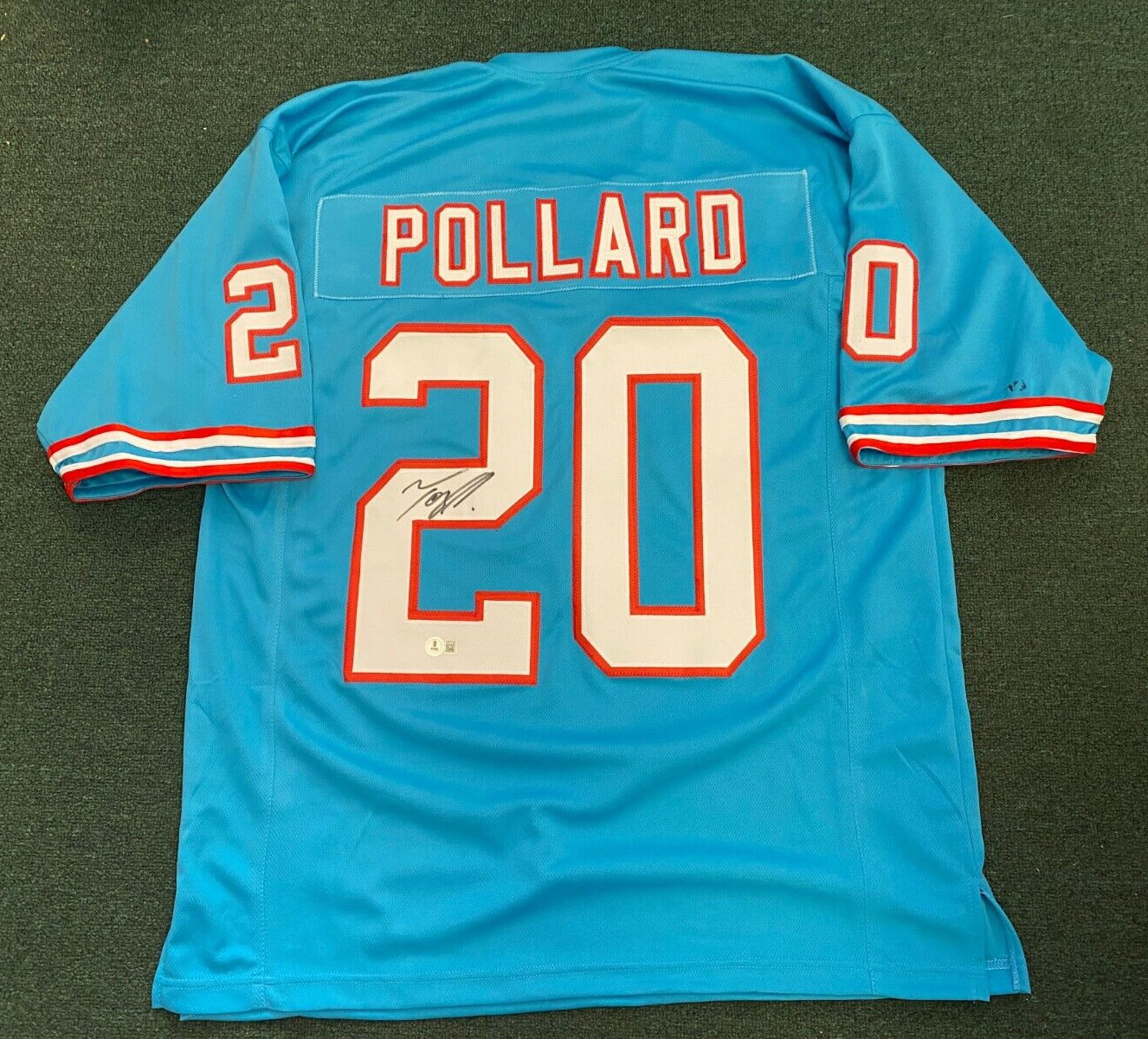 TONY POLLARD TENNESSEE TITANS #20 SIGNED AUTOGRAPH CUSTOM BLUE JERSEY BECKETT A