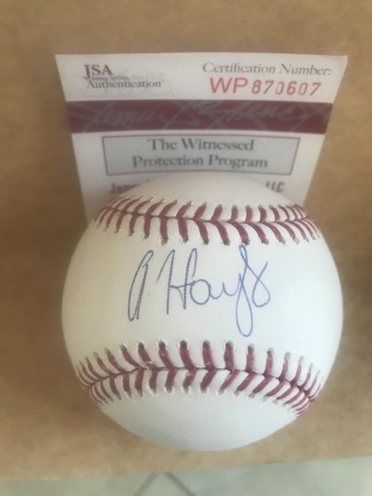 AUSTIN HAYS PHILLIES SIGNED AUTOGRAPHED M.L. BASEBALL JSA CERTIFIED