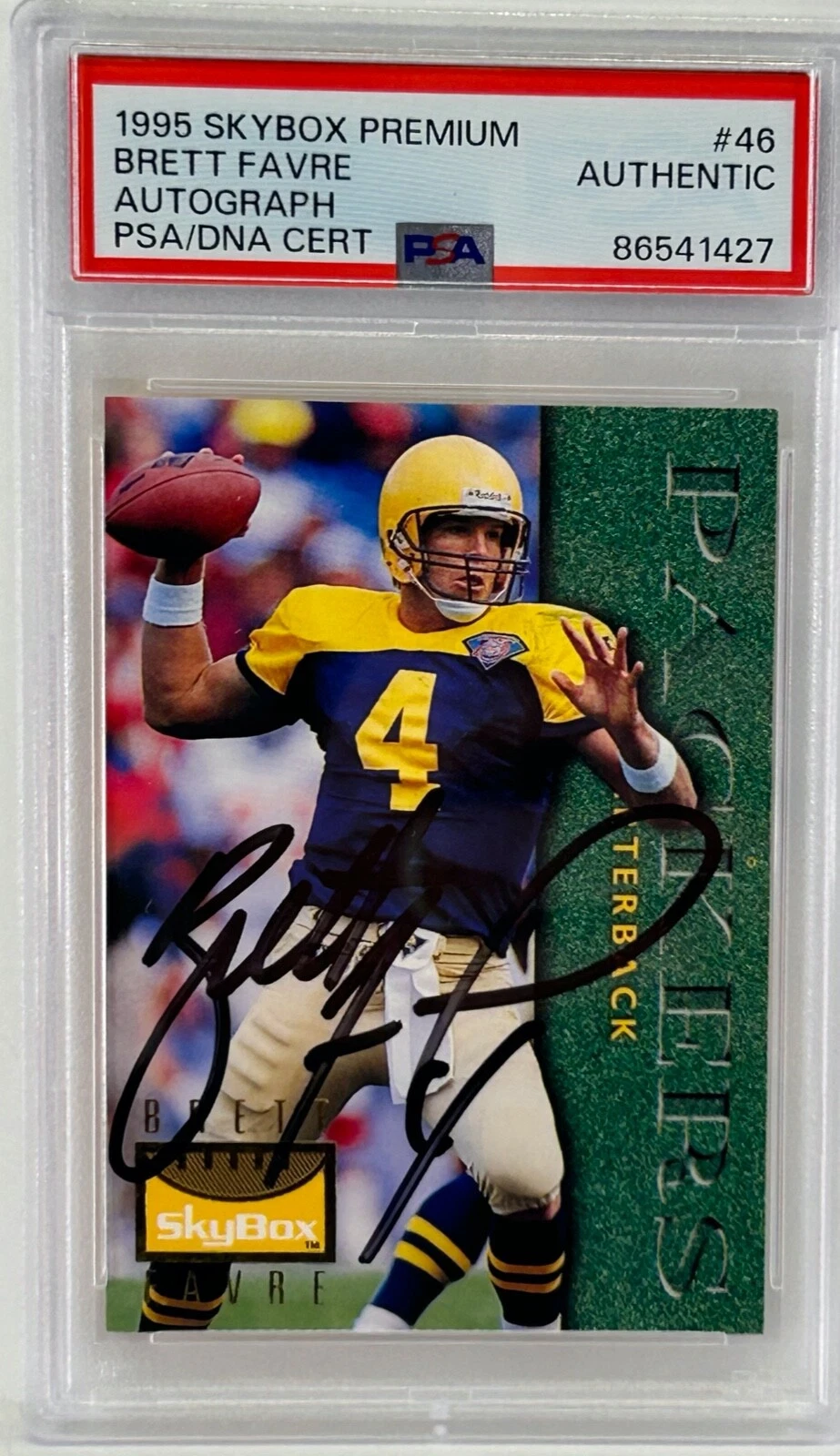 BRETT FAVRE Slabbed Encapsulated Signed Autograph 1995 Skybox Premium #164/250