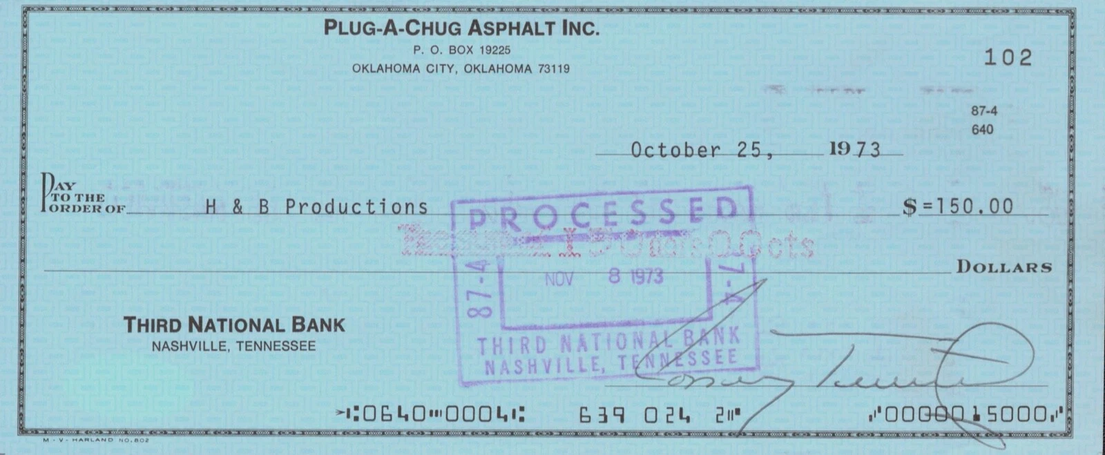 CONWAY TWITTY Signed Autograph Check JSA Made to H&B Productions,Conways Company