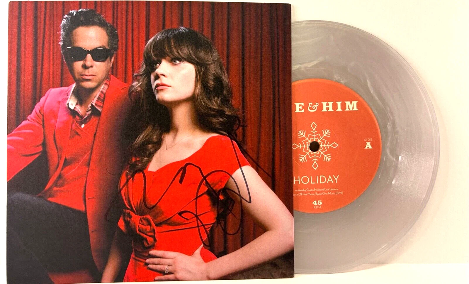 ZOOEY DESCHANEL SIGNED AUTOGRAPH 45 ALBUM COVER “HOLIDAY” JSA COA COLLECTIBLE MEMORABILIA