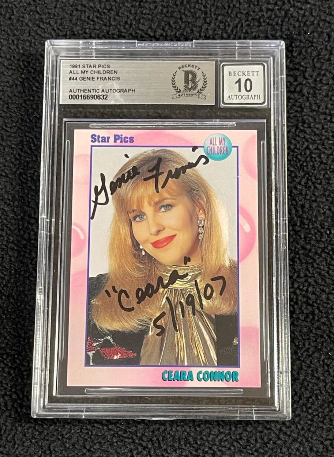 Genie Francis Signed 1991 Star Pics Card #44 All My Children Beckett Auto 10