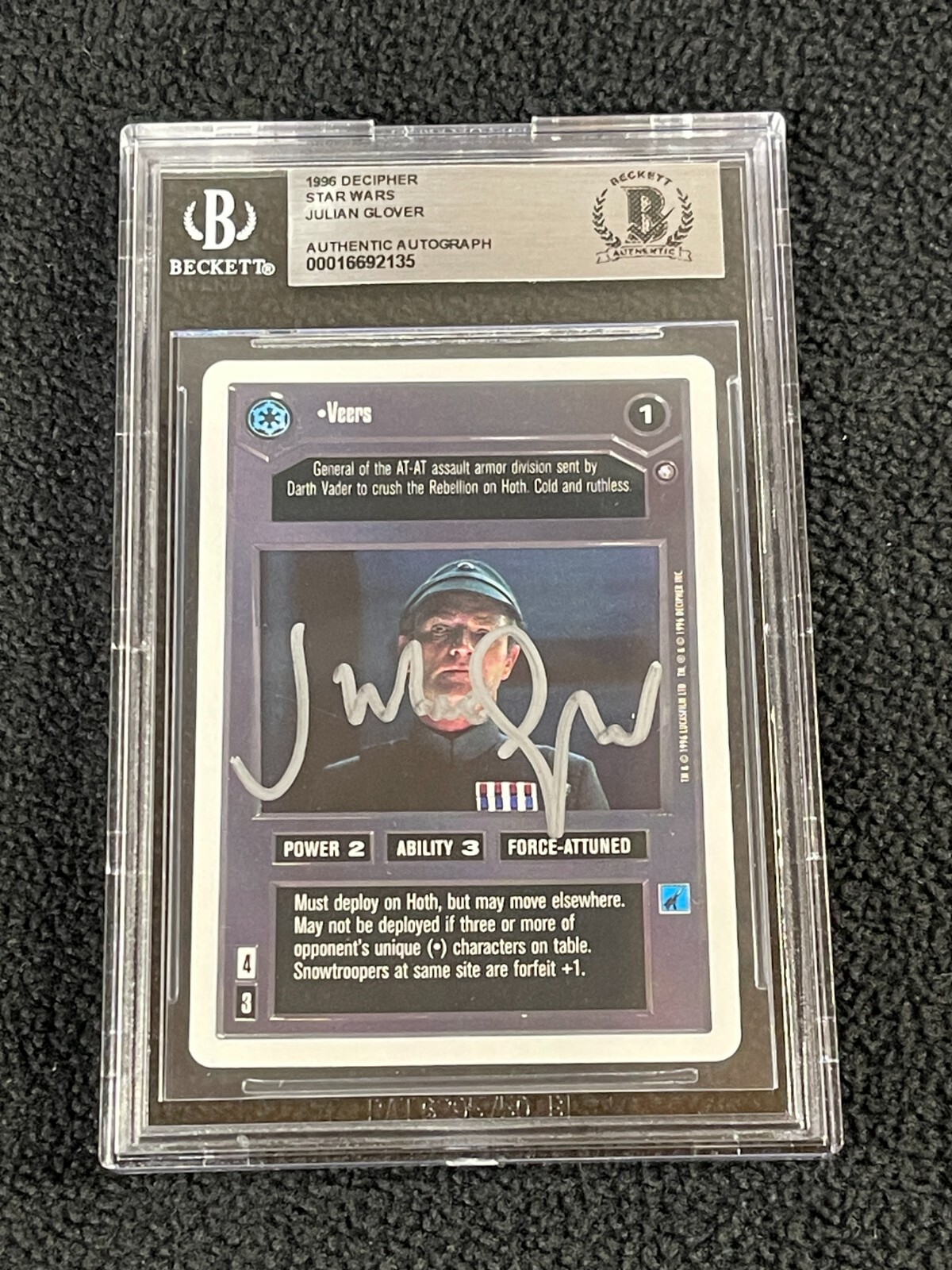 Julian Glover Signed 1996 Star Wars Game Card Beckett Certfied