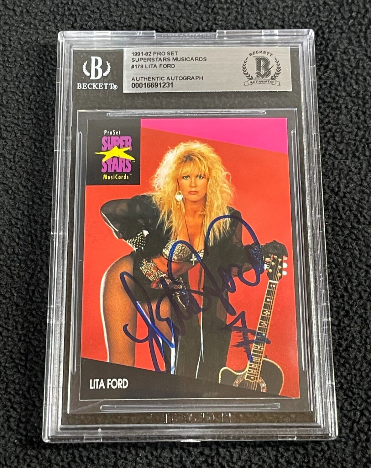 Lita Ford Signed 1991-92 Pro Set Superstars Card #178 Beckett Certified