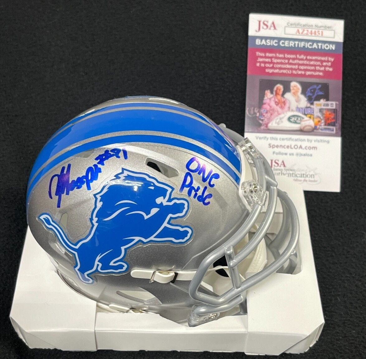 Kerby Joseph Signed & Inscribed Detroit Lions Mini Helmet JSA COA