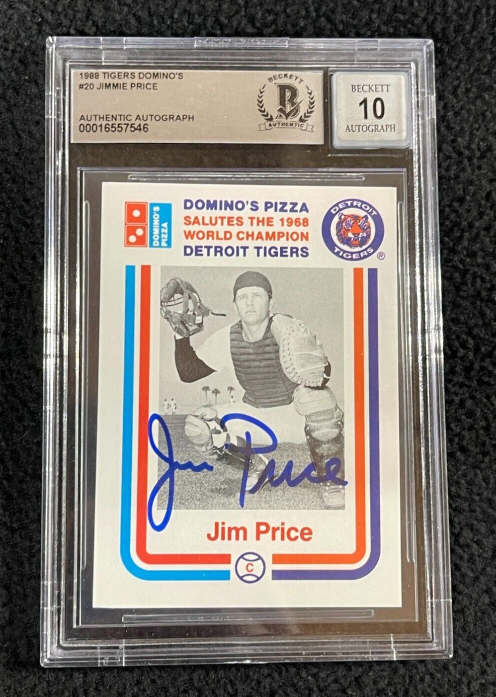 Jim Price Signed 1988 Domino's Pizza Card #20 Beckett Auto Grade 10 Tigers