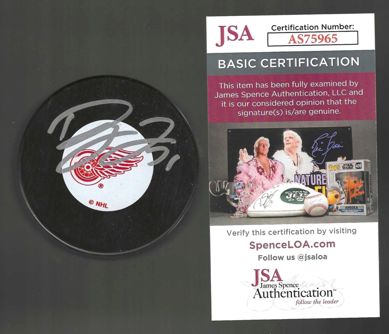 Dylan Larkin Signed Detroit Red Wings Vintage Logo Puck JSA COA