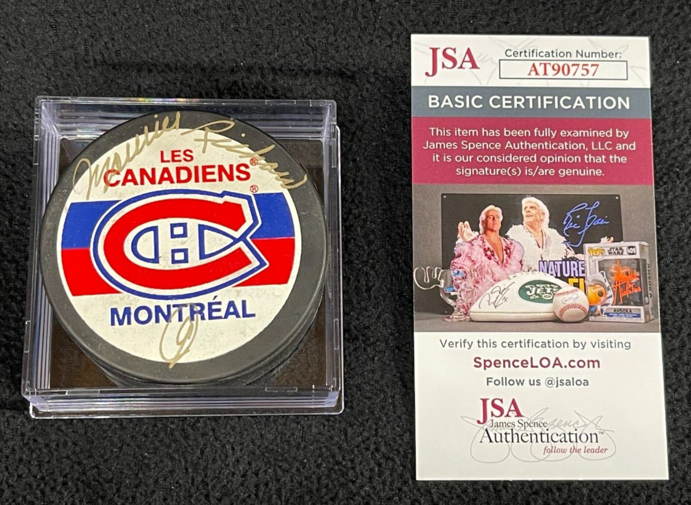 Maurice Richard Signed Montreal Canadiens Ravens Athletic Puck JSA COA