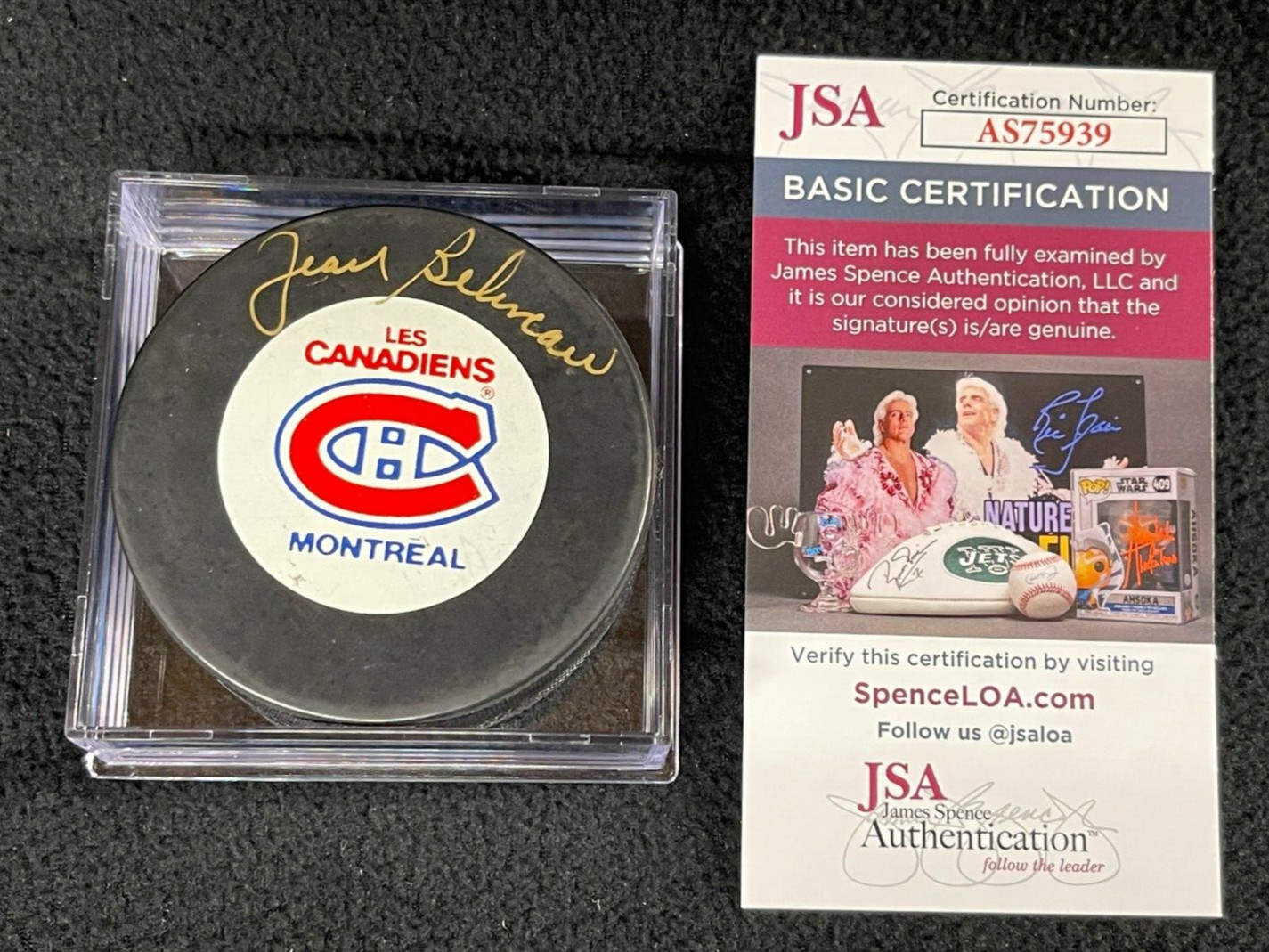 Jean Beliveau Signed Montreal Canadiens Official Game Puck JSA UDA COA