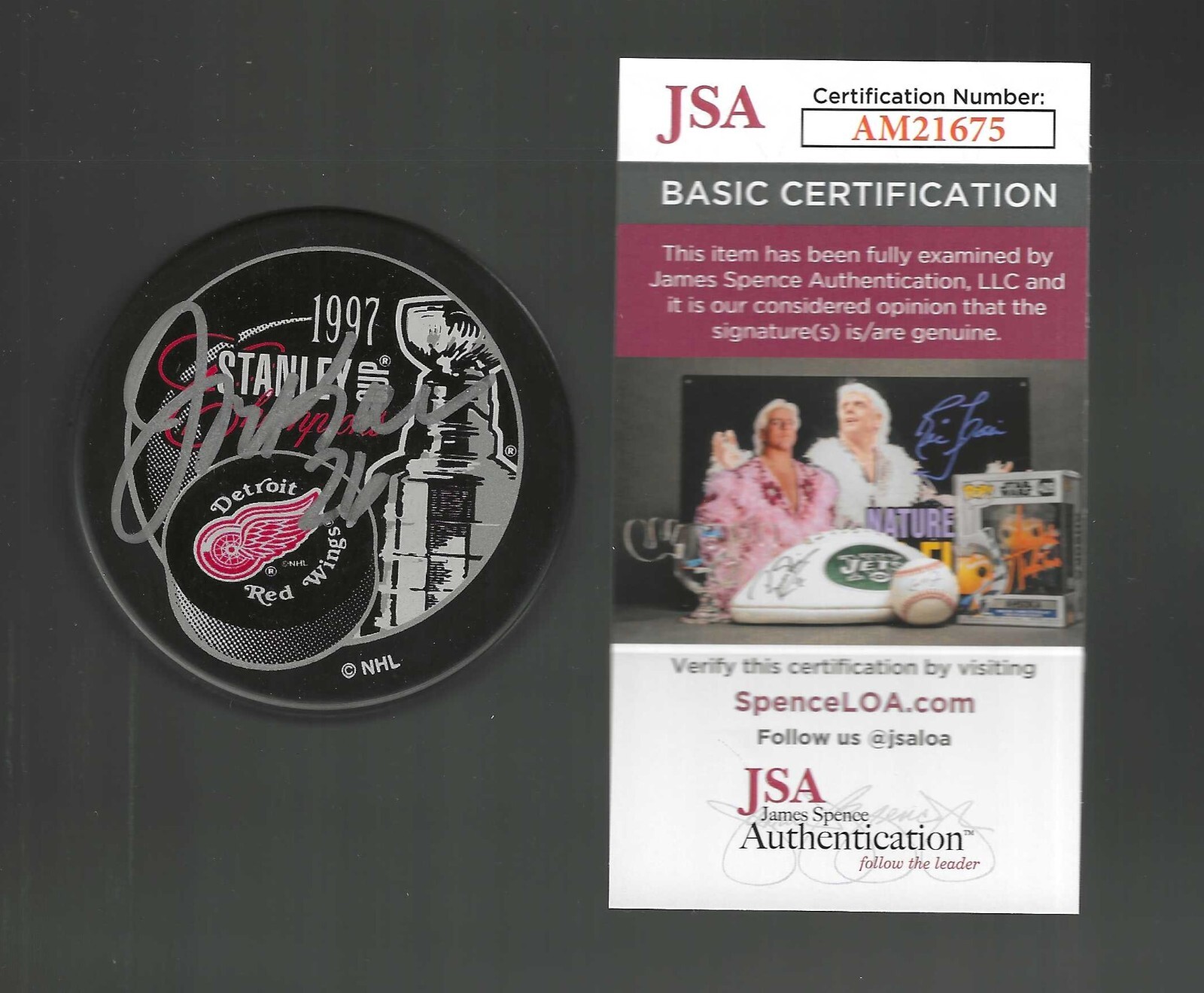 Joe Kocur Signed Detroit Red Wings 1997 Stanley Cup Champions Puck JSA COA