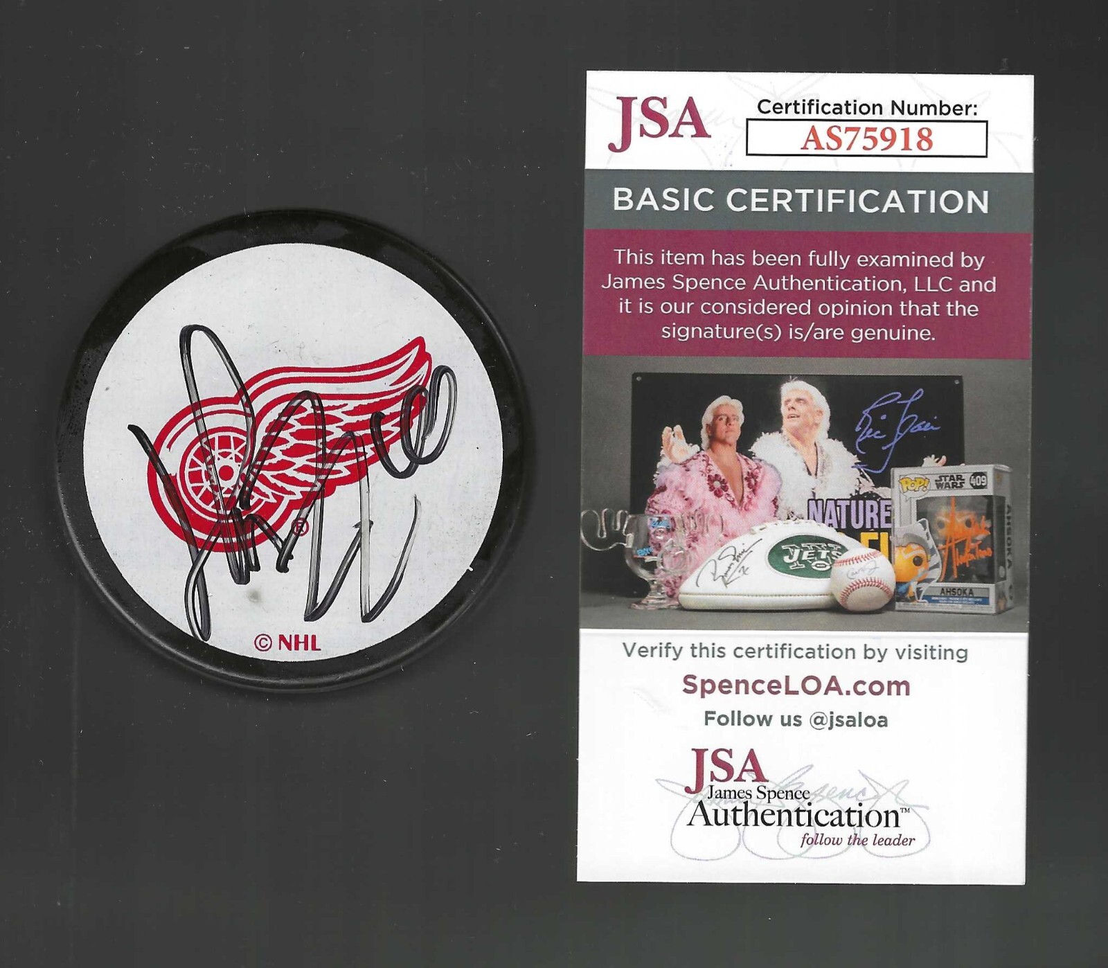 Henrik Zetterberg Signed Detroit Red Wings White Logo Puck JSA COA