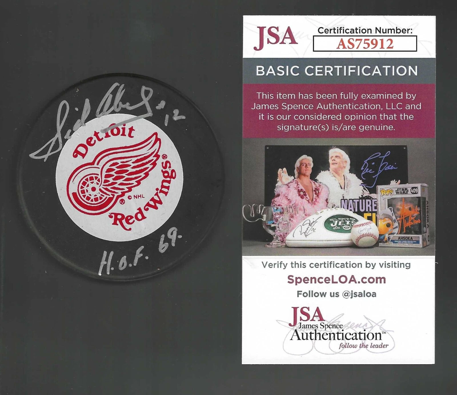 Sid Abel Signed & Inscribed Detroit Red Wings Ravens Athletic Puck JSA COA