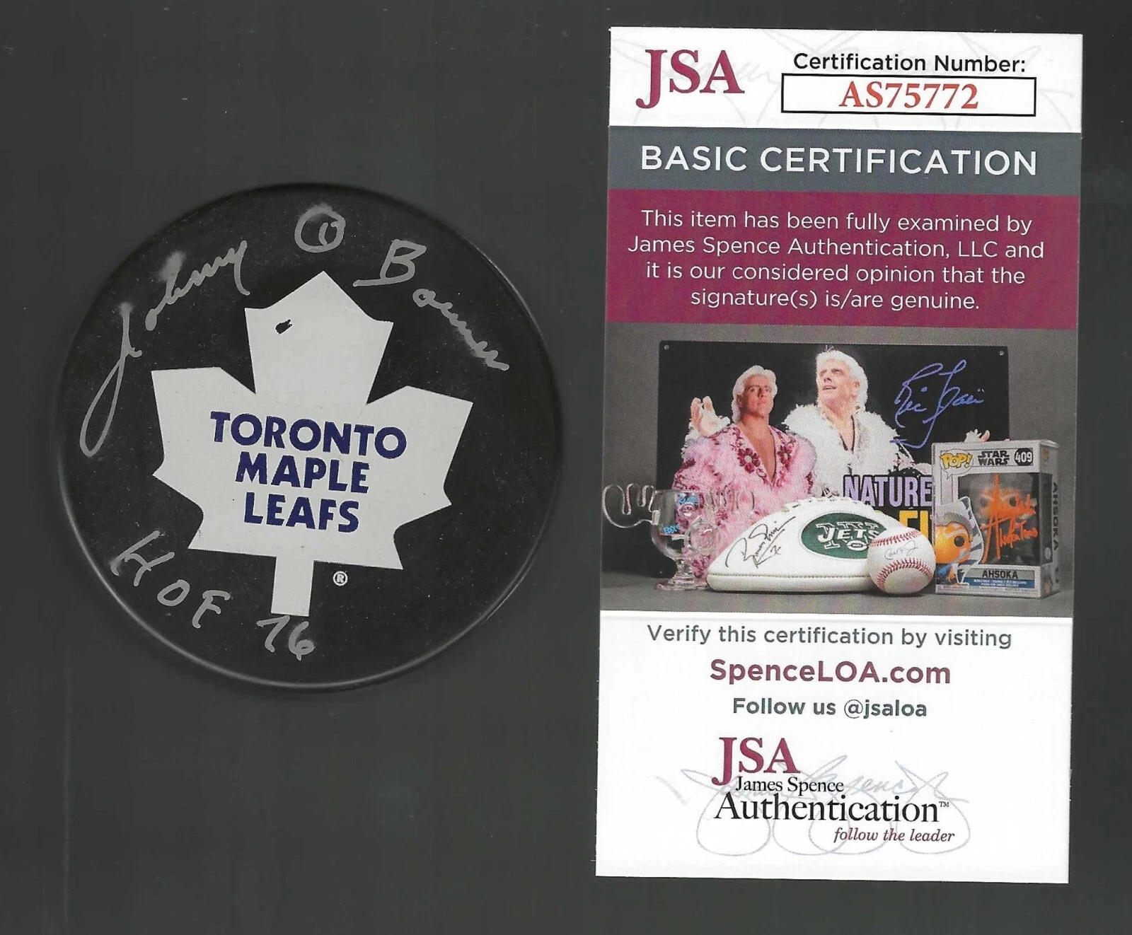 Johnny Bower Signed & Inscribed Toronto Maple Leafs Souvenir Puck #2 JSA COA