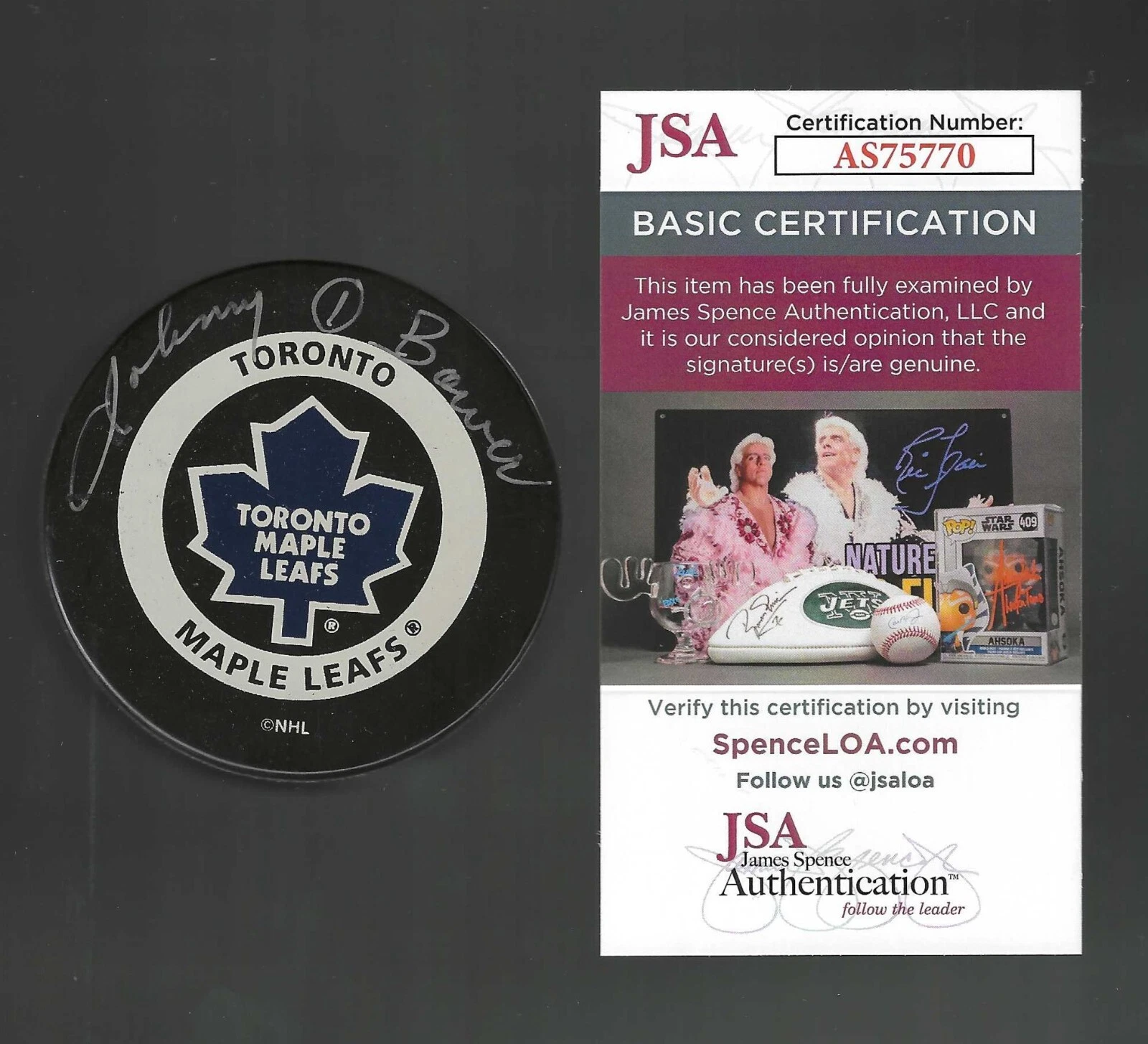 Johnny Bower Signed Toronto Maple Leafs Official Game Puck JSA COA