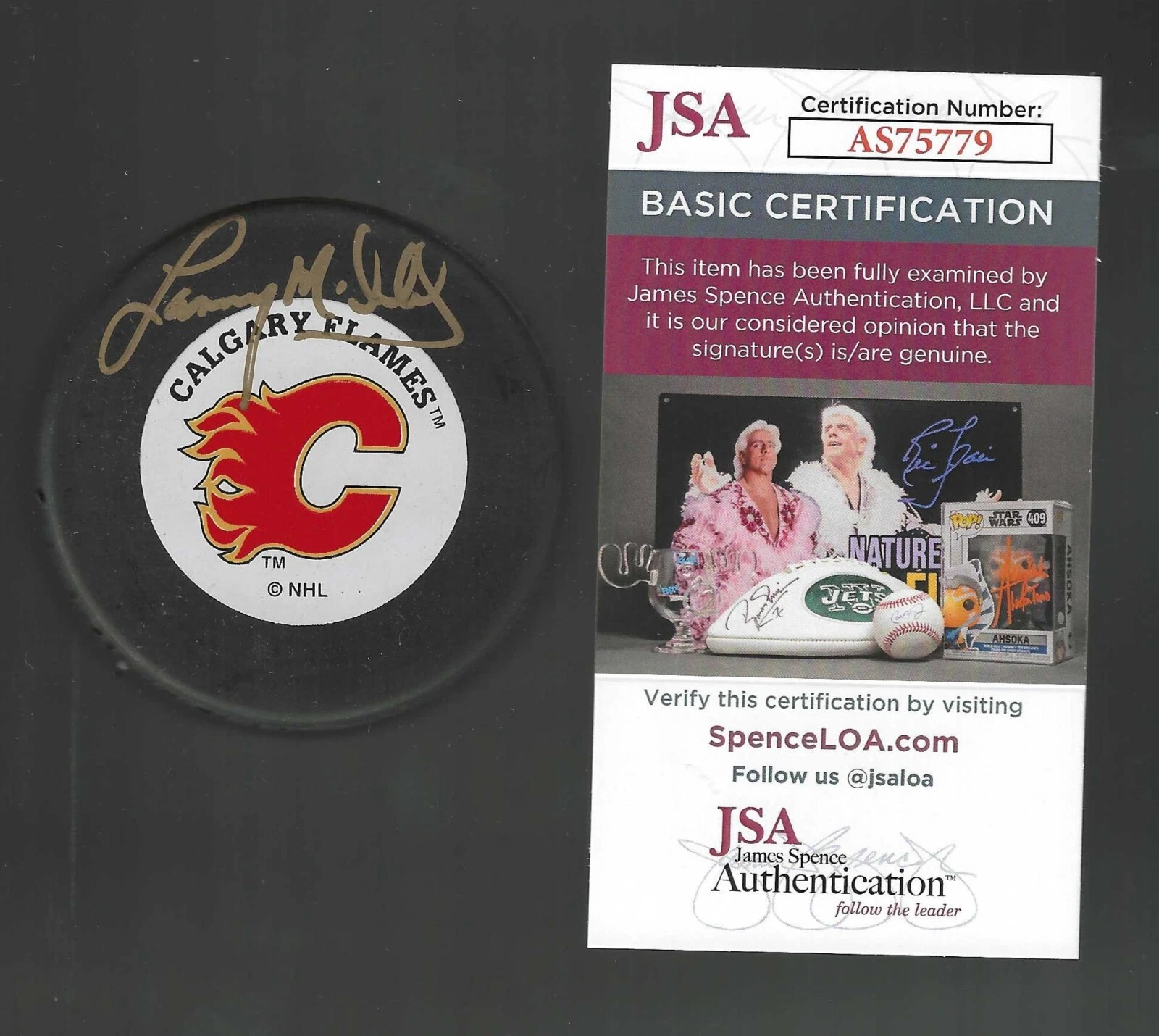 Lanny McDonald Signed Calgary Flames Trench Puck JSA COA