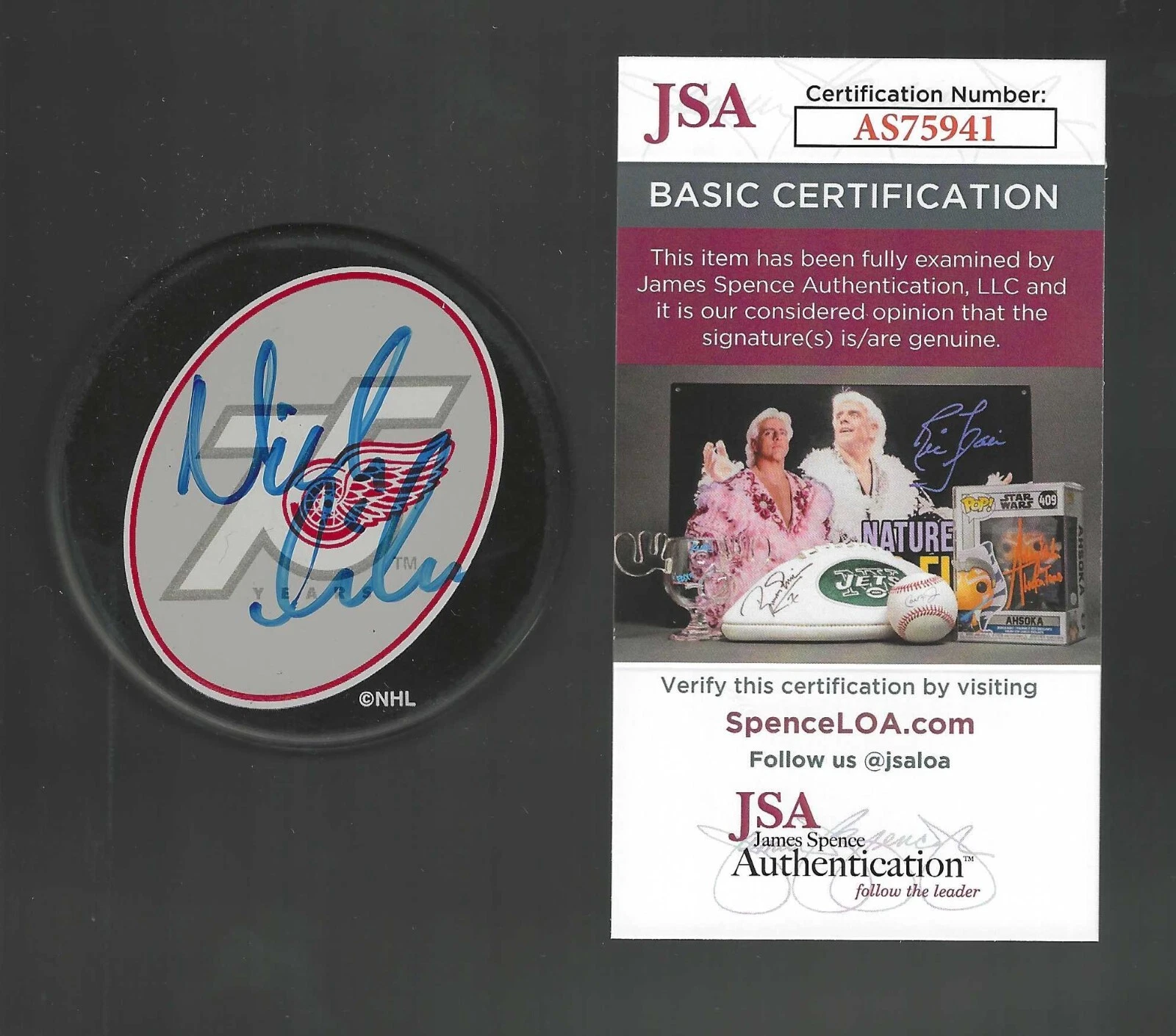 Nicklas Lidstrom Signed Detroit Red Wings 75th Anniversary Puck JSA COA