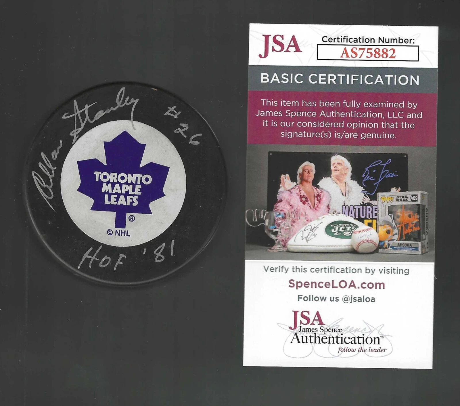 Allan Stanley Signed & Inscribed Toronto Maple Leafs Trench Puck JSA COA Silver