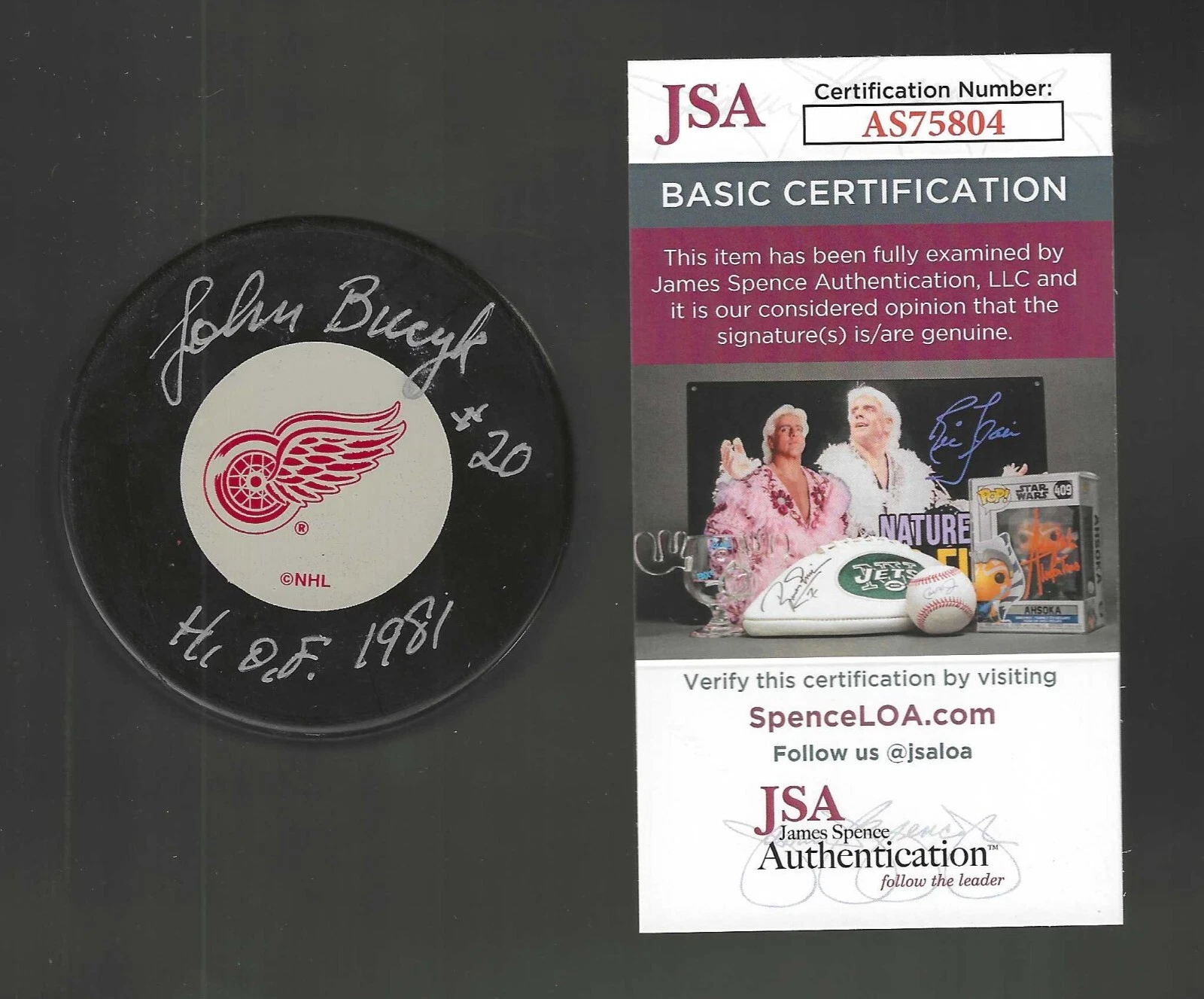 John Bucyk Signed & Inscribed Detroit Red Wings Puck JSA COA