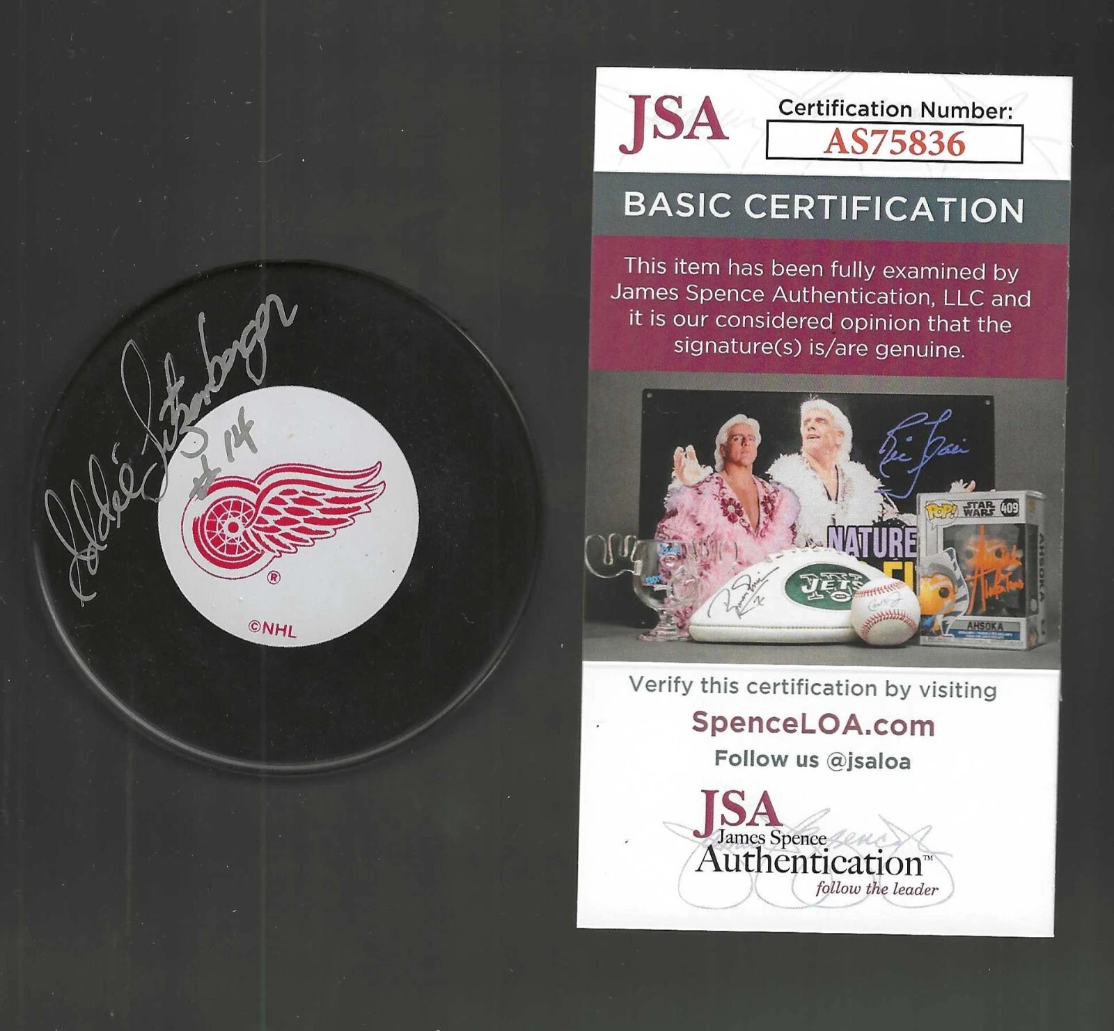 Eddie Litzenberger Signed Detroit Red Wings Puck JSA COA
