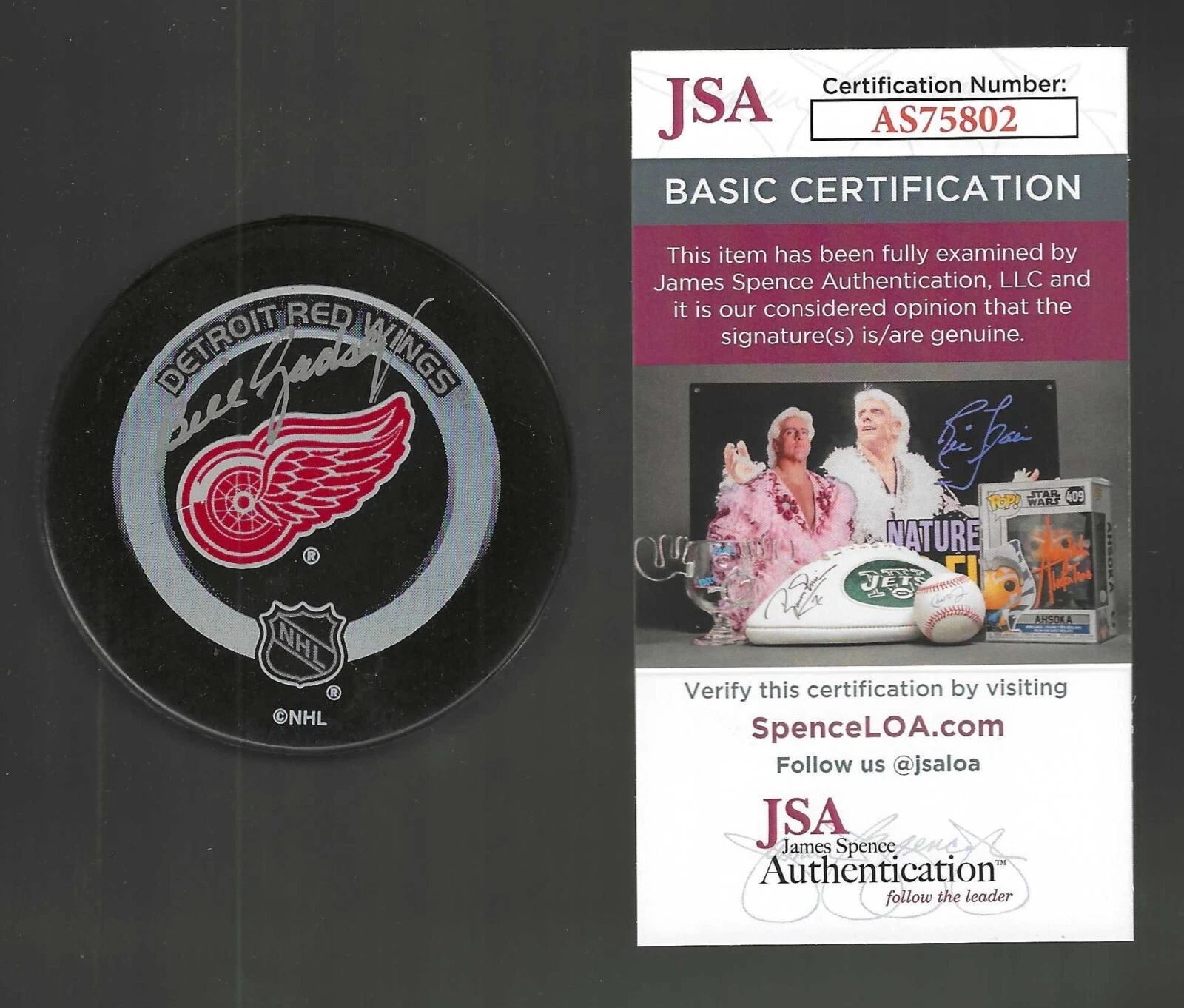 Bill Gadsby Signed Detroit Red Wings Official Game Puck JSA COA