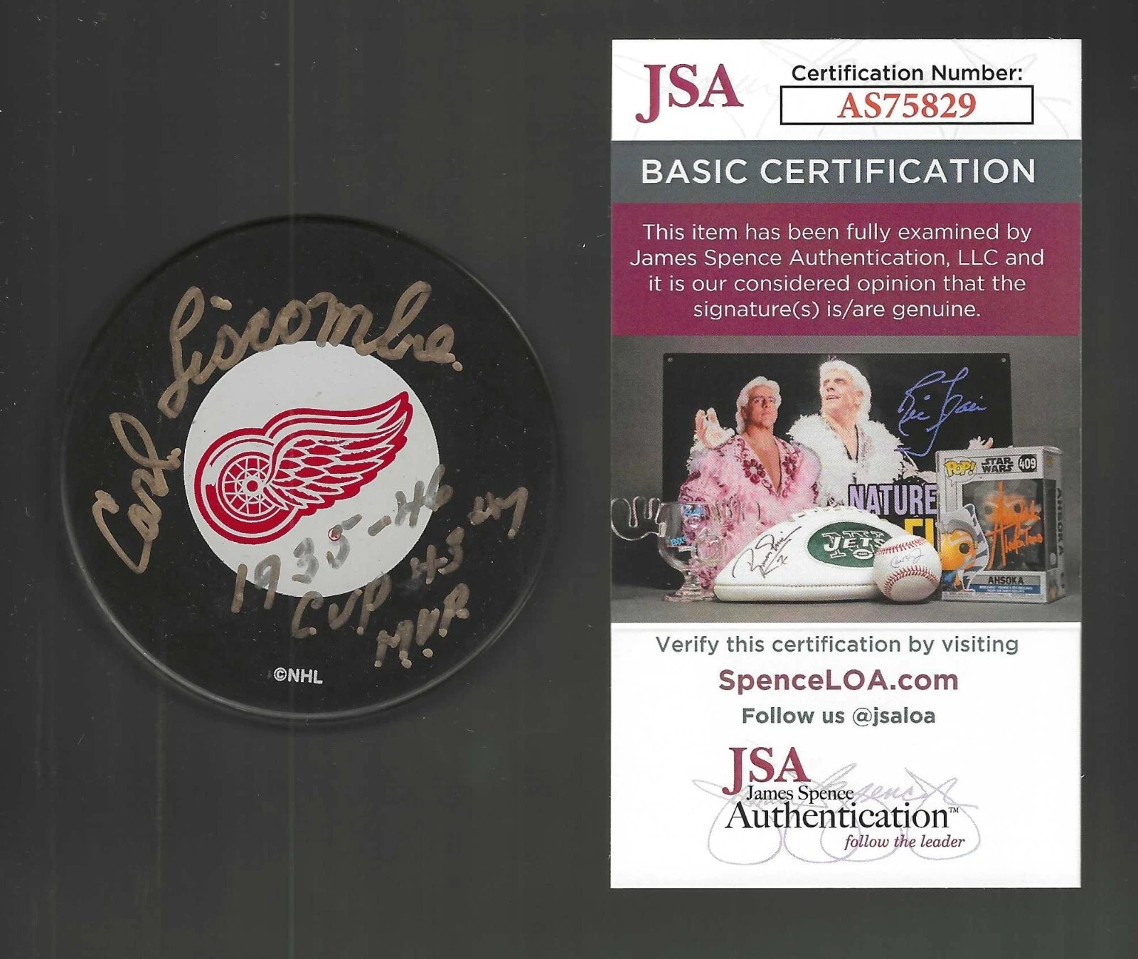 Carl Liscombe Signed & Multi-Inscribed Detroit Red Wings Puck JSA COA