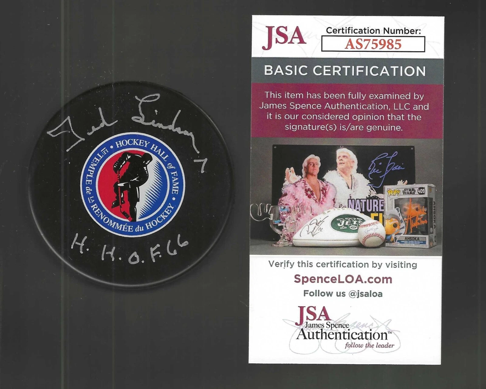 Ted Lindsay Signed & Inscribed Detroit Red Wings Hall Of Fame Puck Small JSA COA